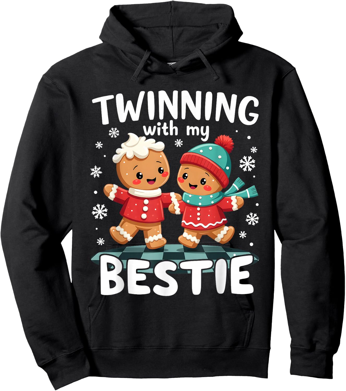 Twinning With My Bestie Best Friend Gingerbread - -Adults/Kids, Black, Small, , Casual Cartoon Holiday Hoodie - Hoodie | Black