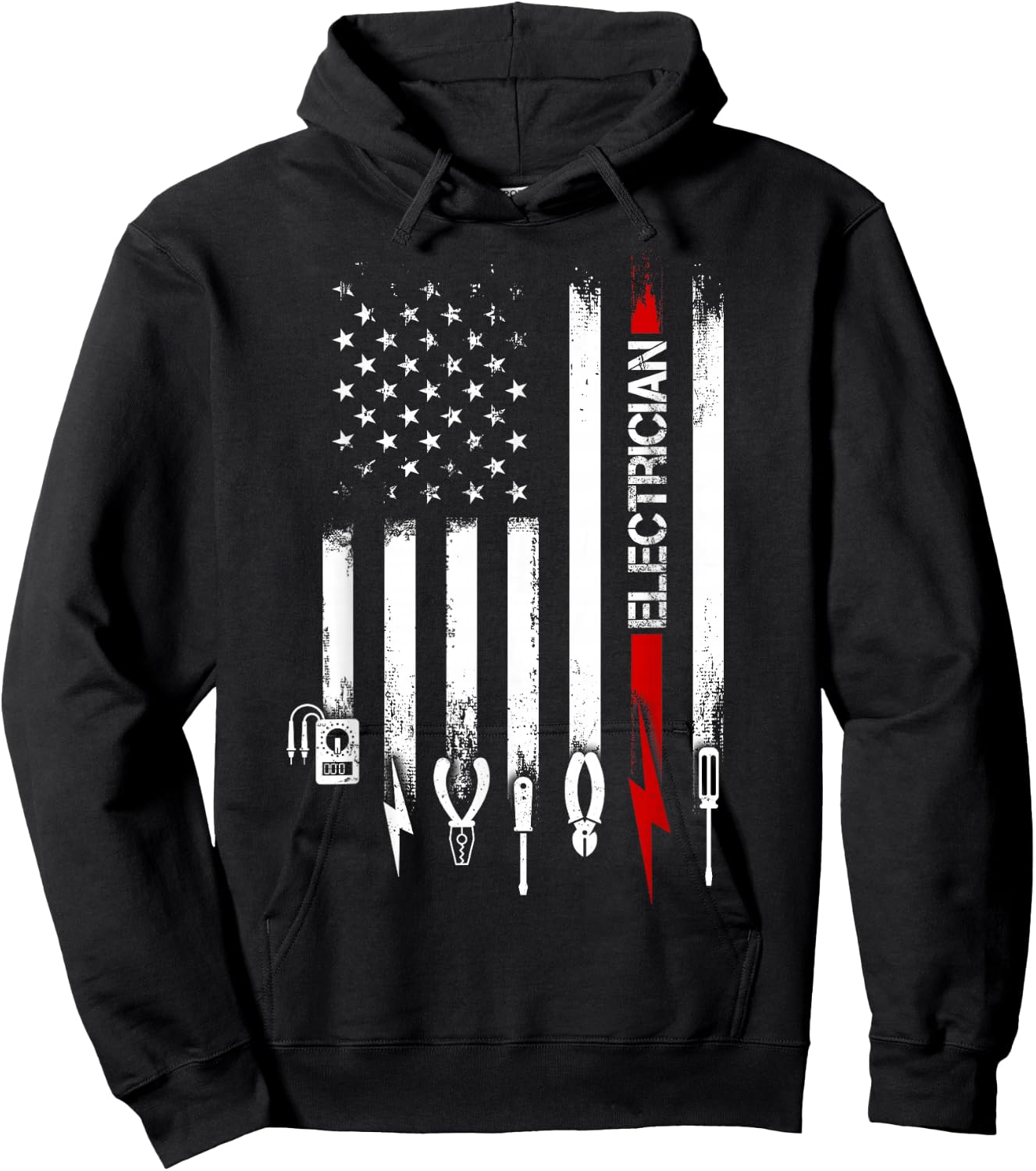 American Flag with Electrician men father Hoodie - Hoodie | Black