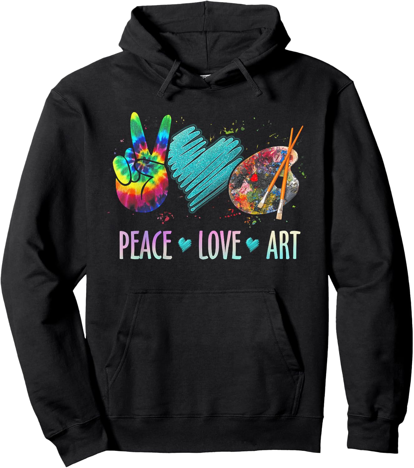 Peace Love Art Painting Palette Art Teacher Hoodie - Hoodie | Black