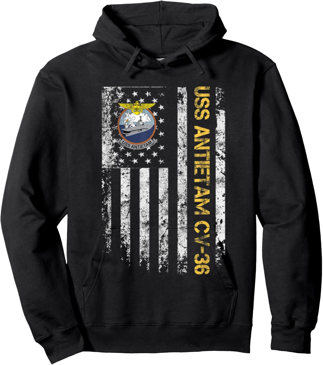 USS Antietam CV-36 Aircraft Carrier USA Flag Veterans Day Women Men Hoodie - Hoodie | Black