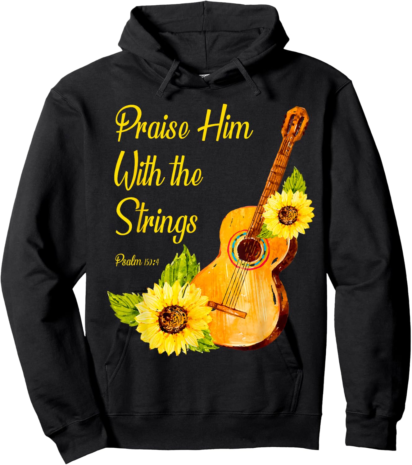 Praise Him With The Strings Christian Guitar Player Hoodie - Hoodie | Black