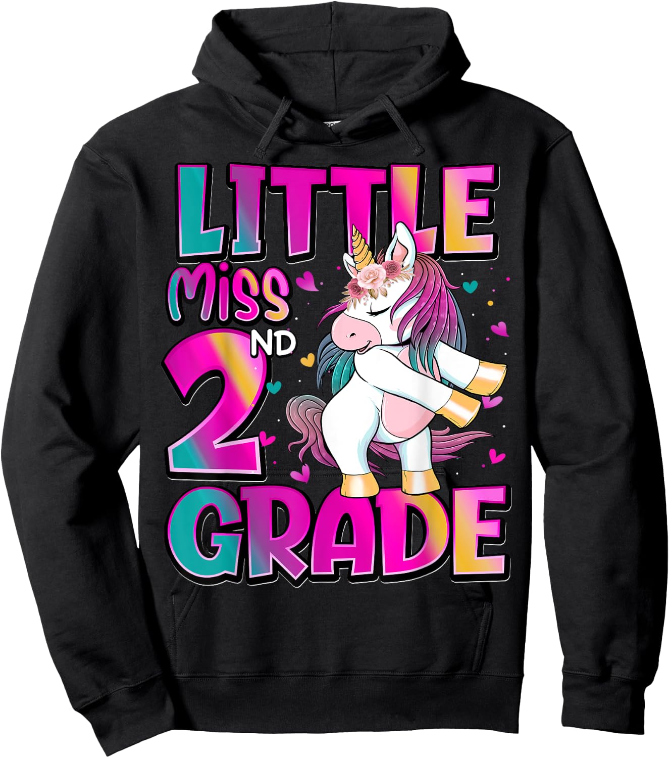 Little Miss 2nd Grade Unicorn Back To School 2nd Grade Girls Hoodie - Hoodie | Black