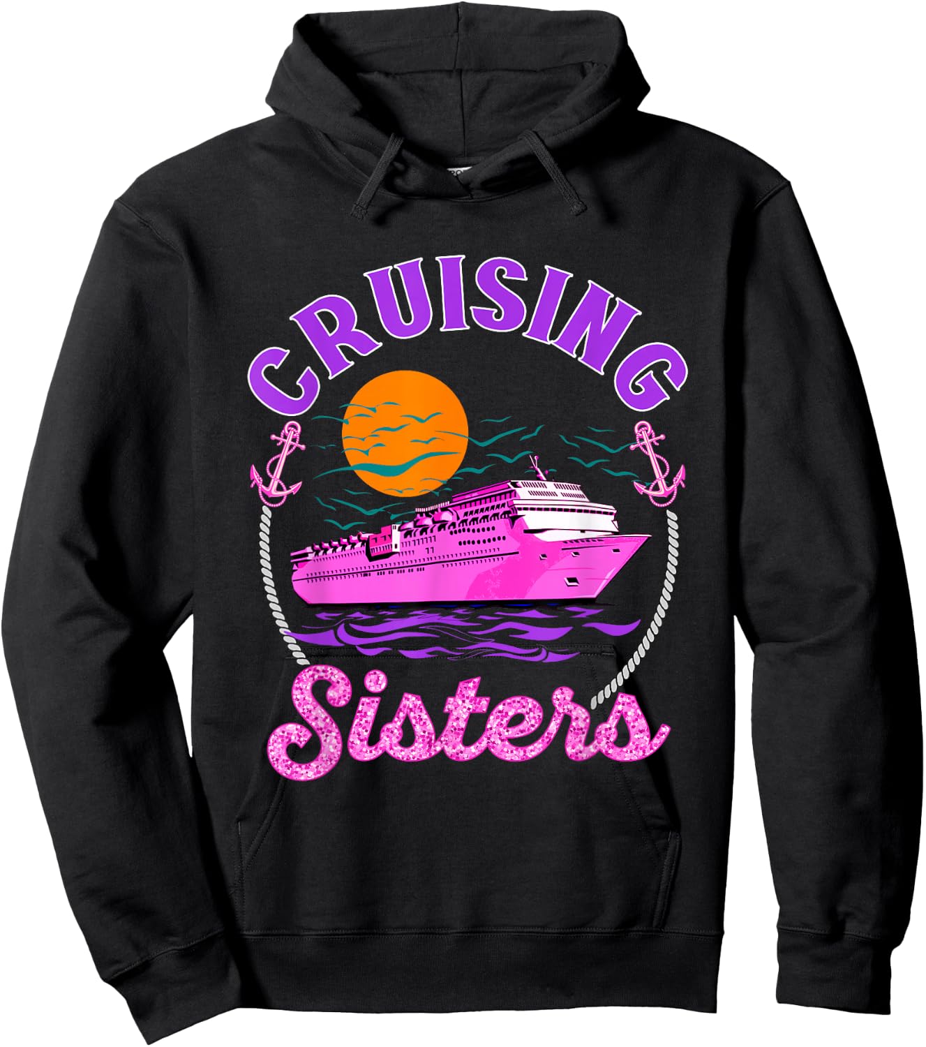 Cute Cruising Sisters Women Girls Cruise Lovers Sailing Trip Hoodie - Hoodie | Black