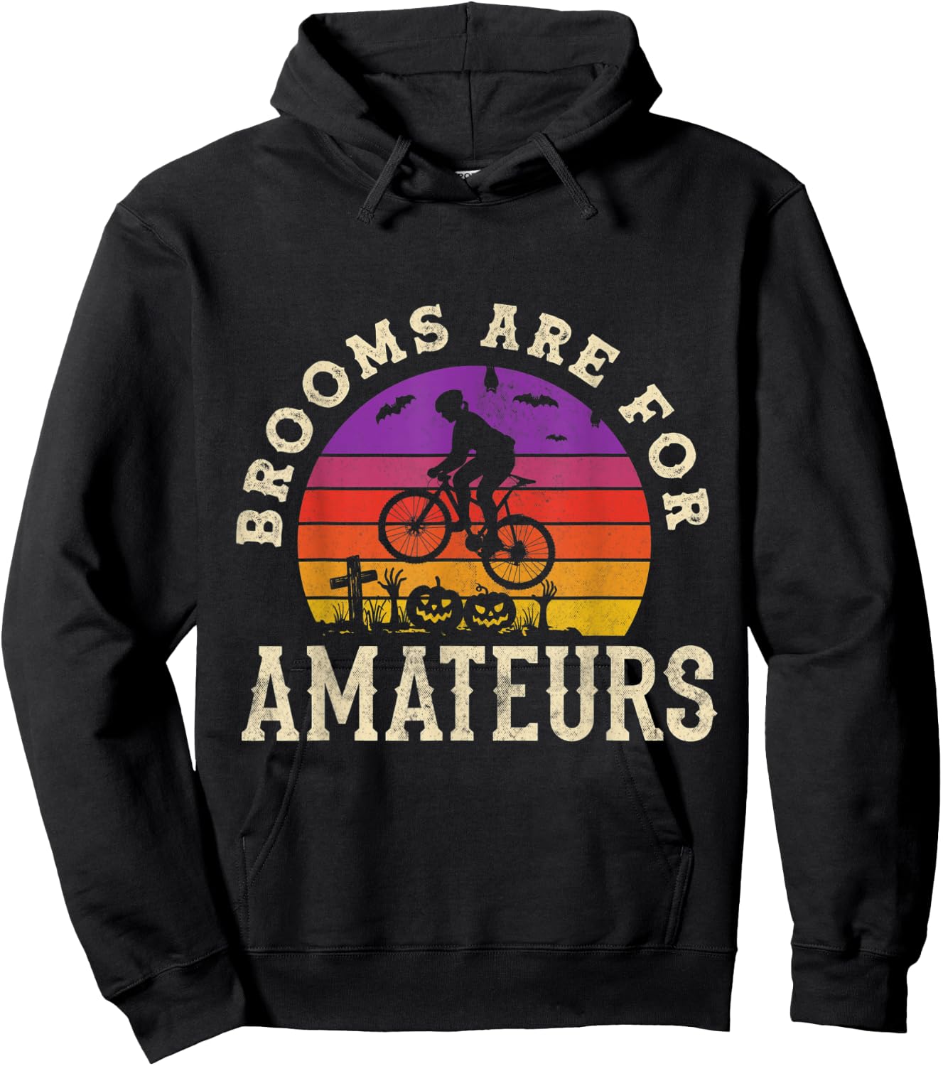 Halloween Spooky Bicycle Cycling Brooms Are For Amateurs Pun Hoodie - Hoodie | Black