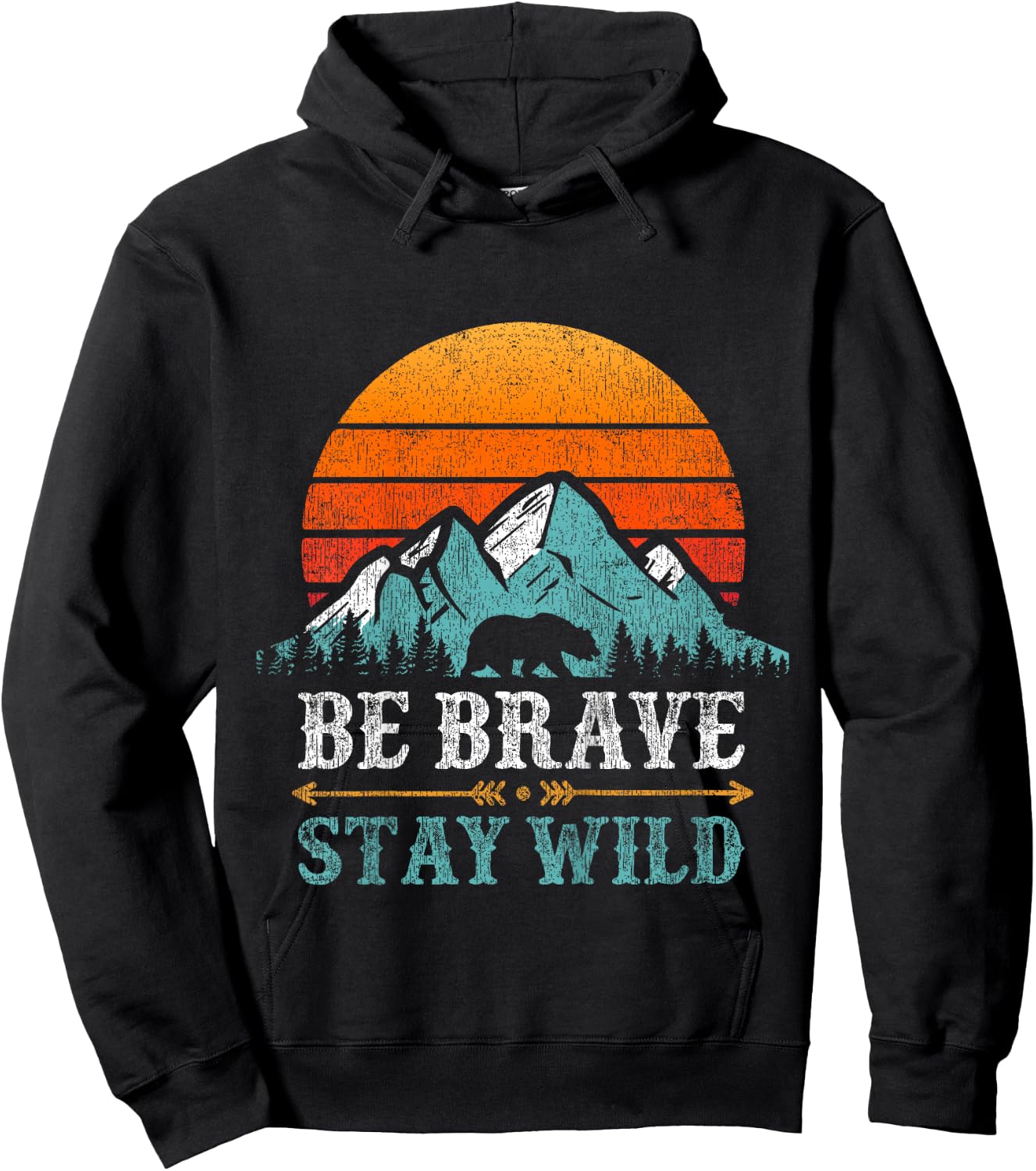 Be Brave Stay Wild Present Kids Retro Bear Boys Girls Child Hoodie - Hoodie | Black