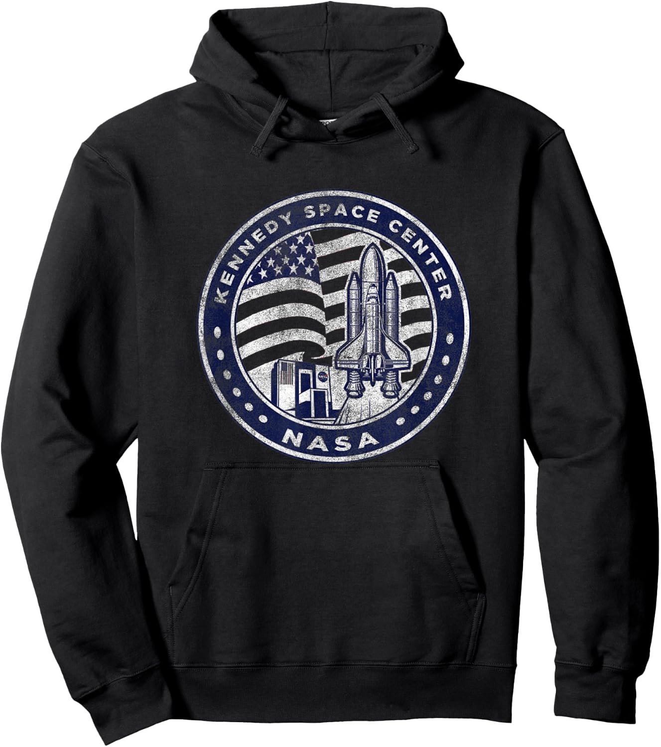 NASA Kennedy Space Center Americana Vintage Faded Badge Hoodie - Hoodie | Black