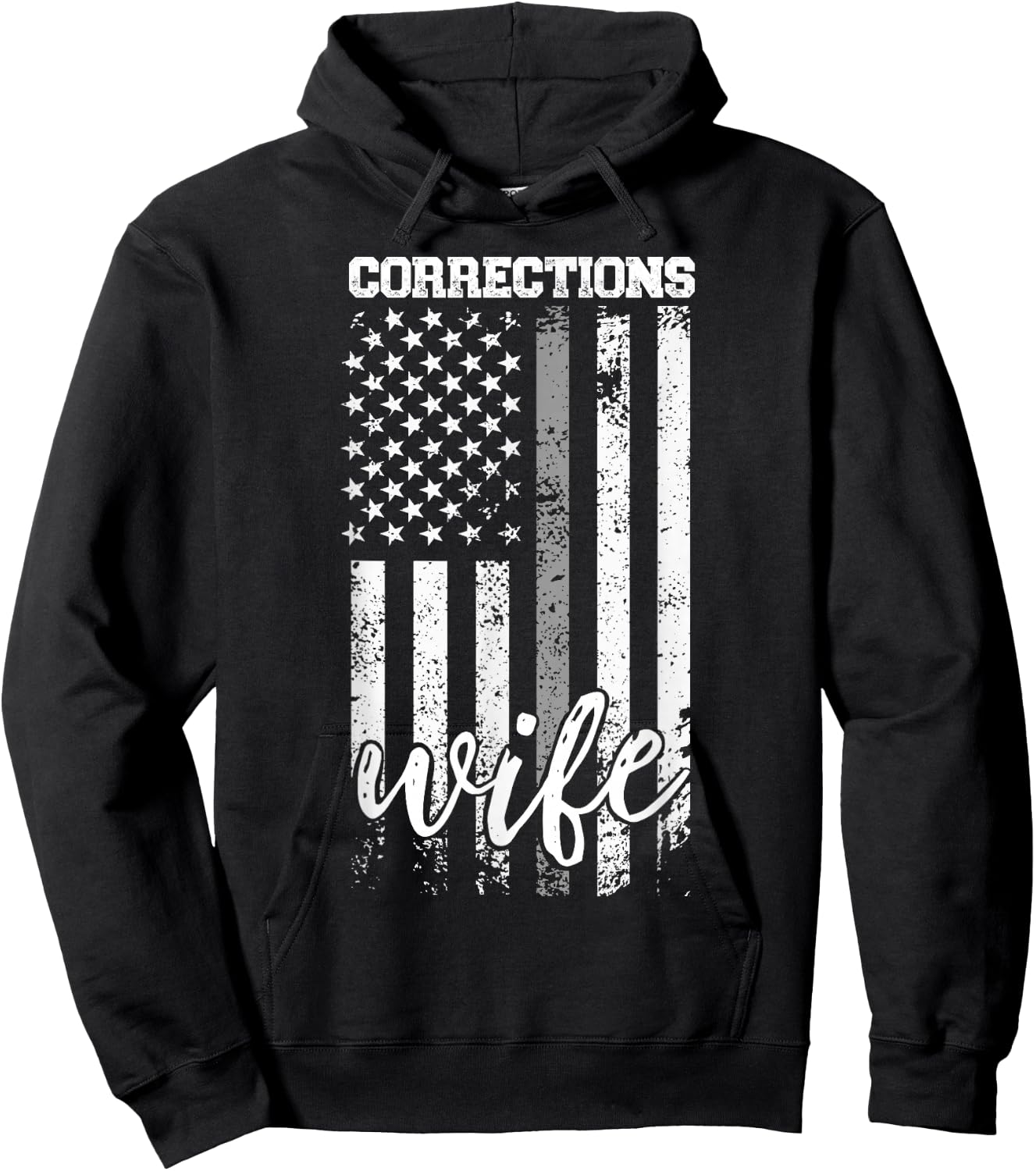 Corrections Wife US Flag Wife Of A Corrections Officer Wife Hoodie - Hoodie | Black