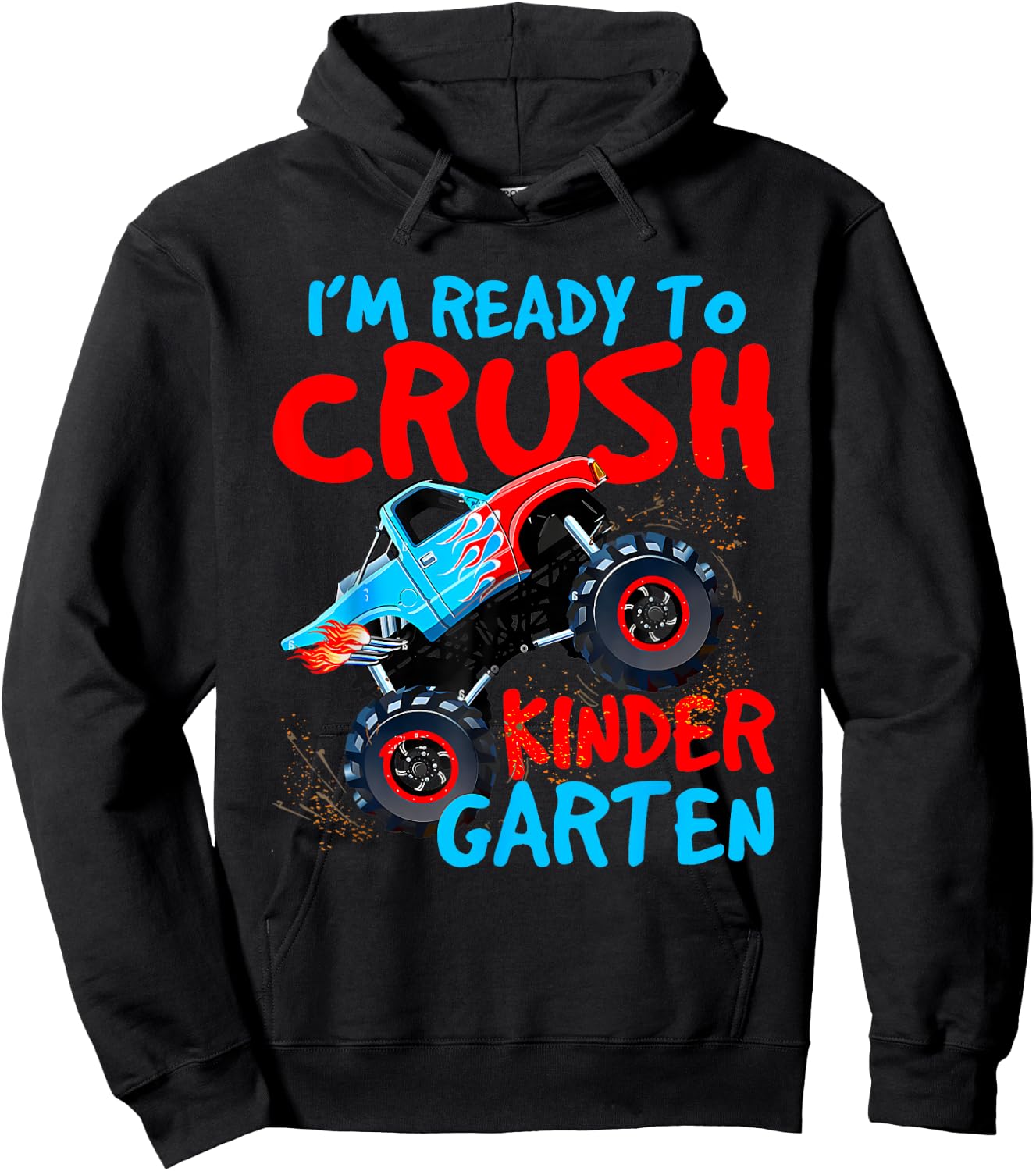 Back to School Boys First Day of Kindergarten Monster Truck Hoodie - Hoodie | Black