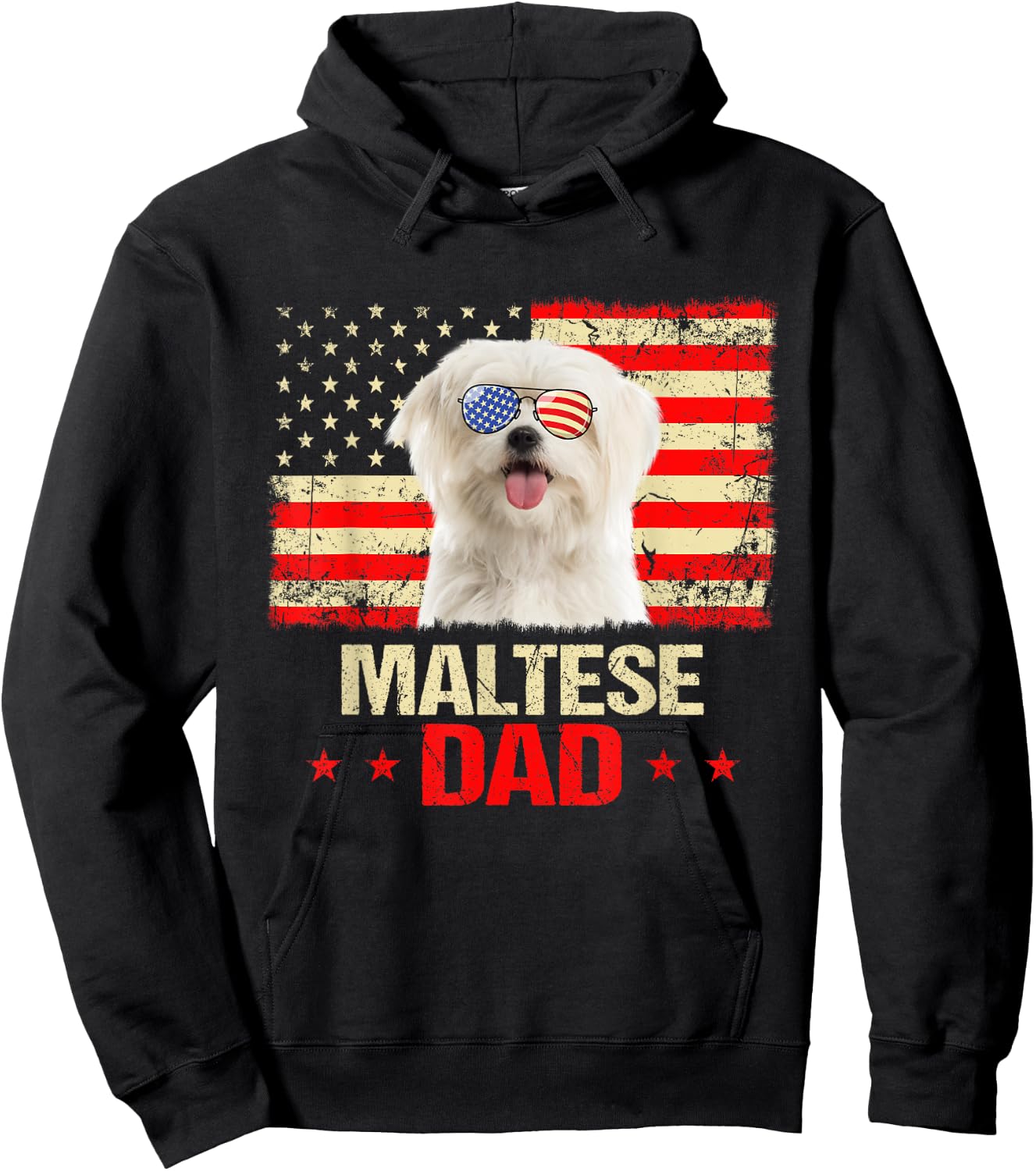 Maltese Dad USA Flag Dog Lover Fathers Day Men Hoodie - Hoodie | Black