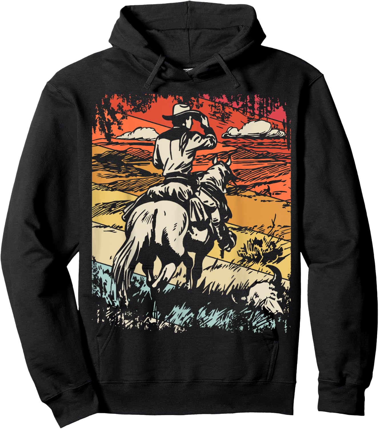 Vintage Cowboy By SamBro Retro -Adults Kids Western Black Small Short Sleeve Hoodie - Hoodie | Black