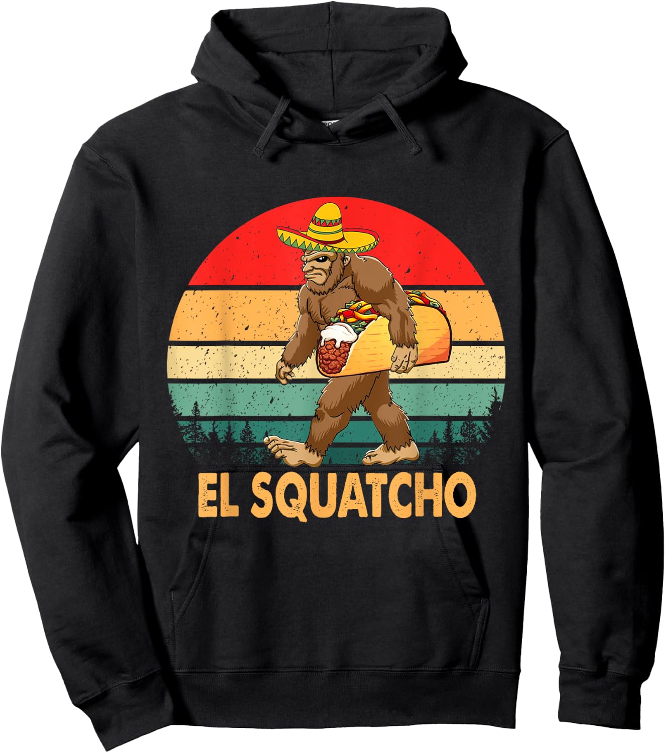 El Squatcho Bigfoot Taco Sombrero Cinco De Mayo Vintage Hoodie - Hoodie | Black