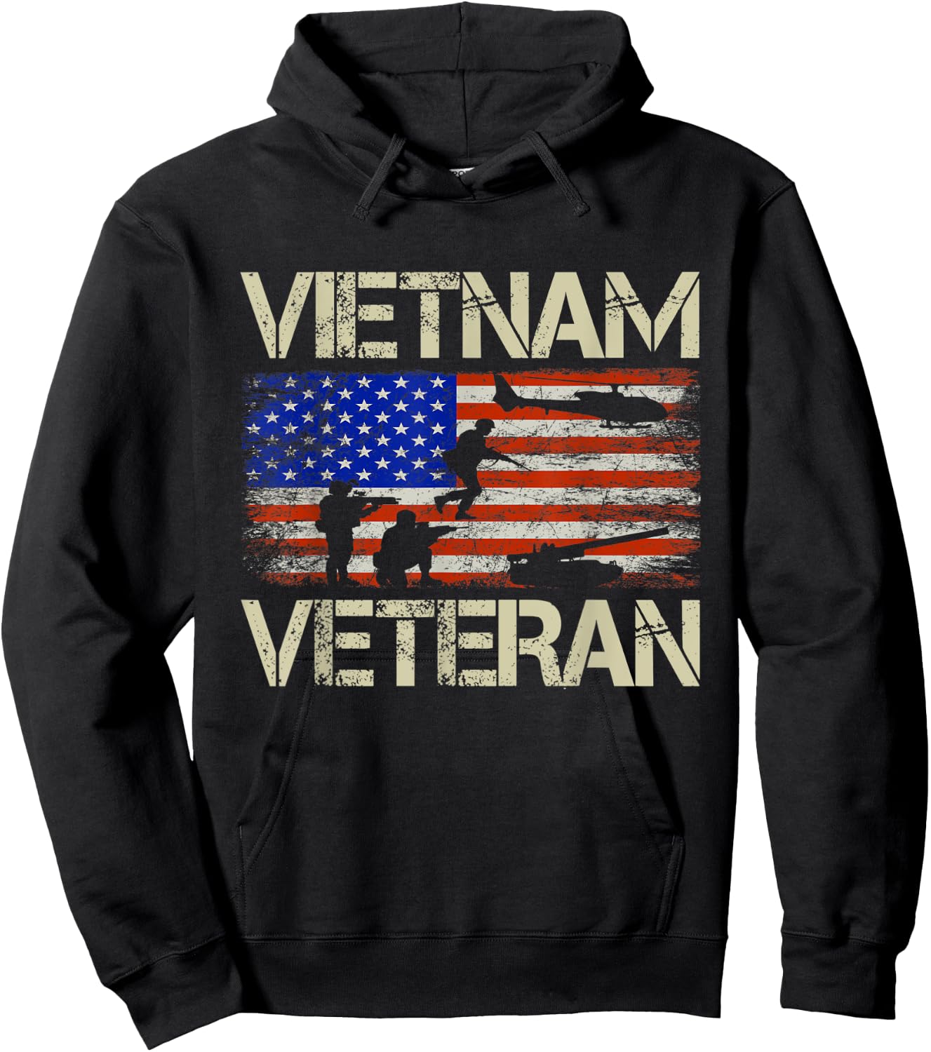 Vietnam Veteran American Flag Retro Vintage Fathers Day Women Men Hoodie - Hoodie | Black