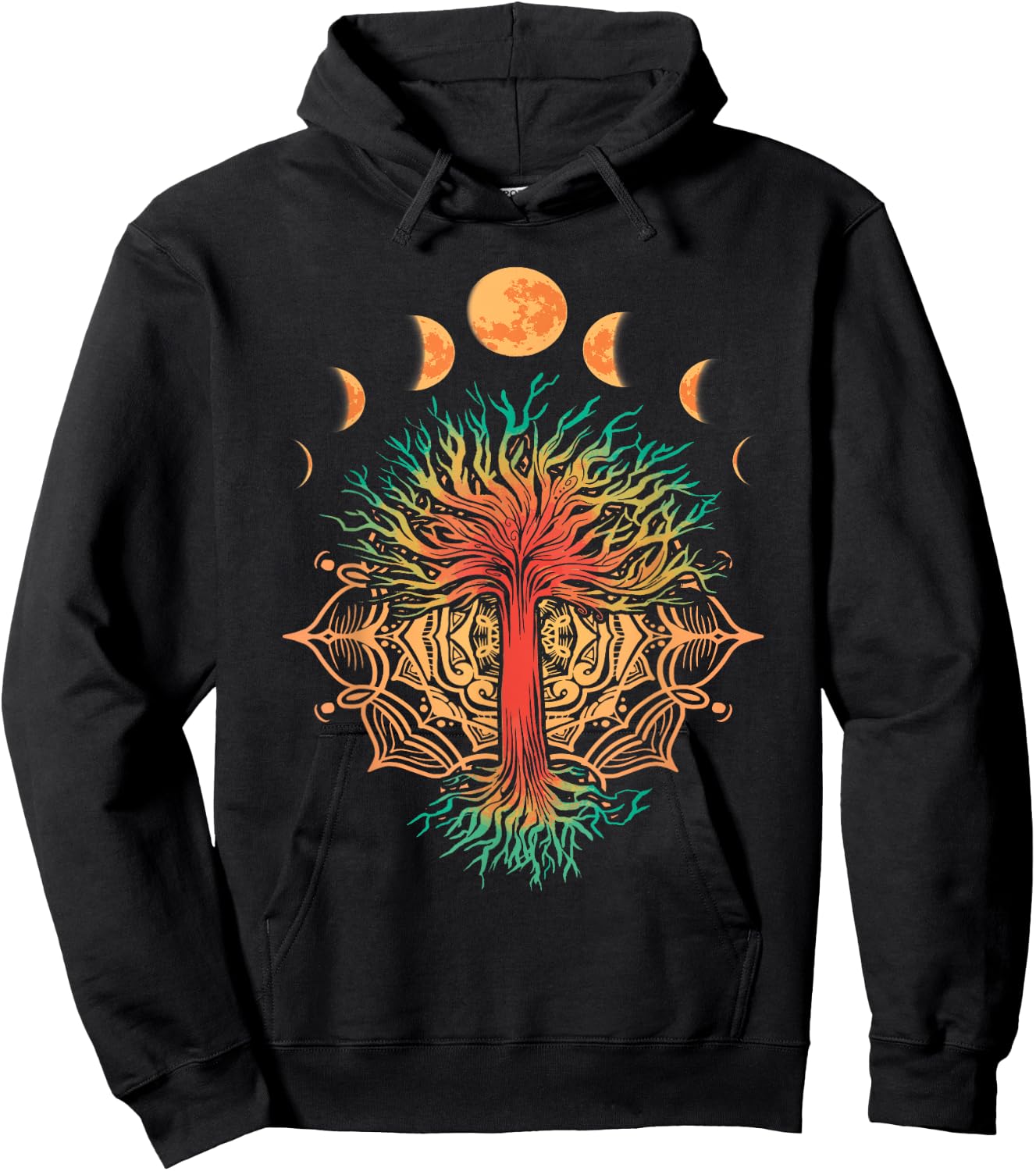 Moon Phases Tree of Life Retro Yoga Meditation Men women Hoodie - Hoodie | Black