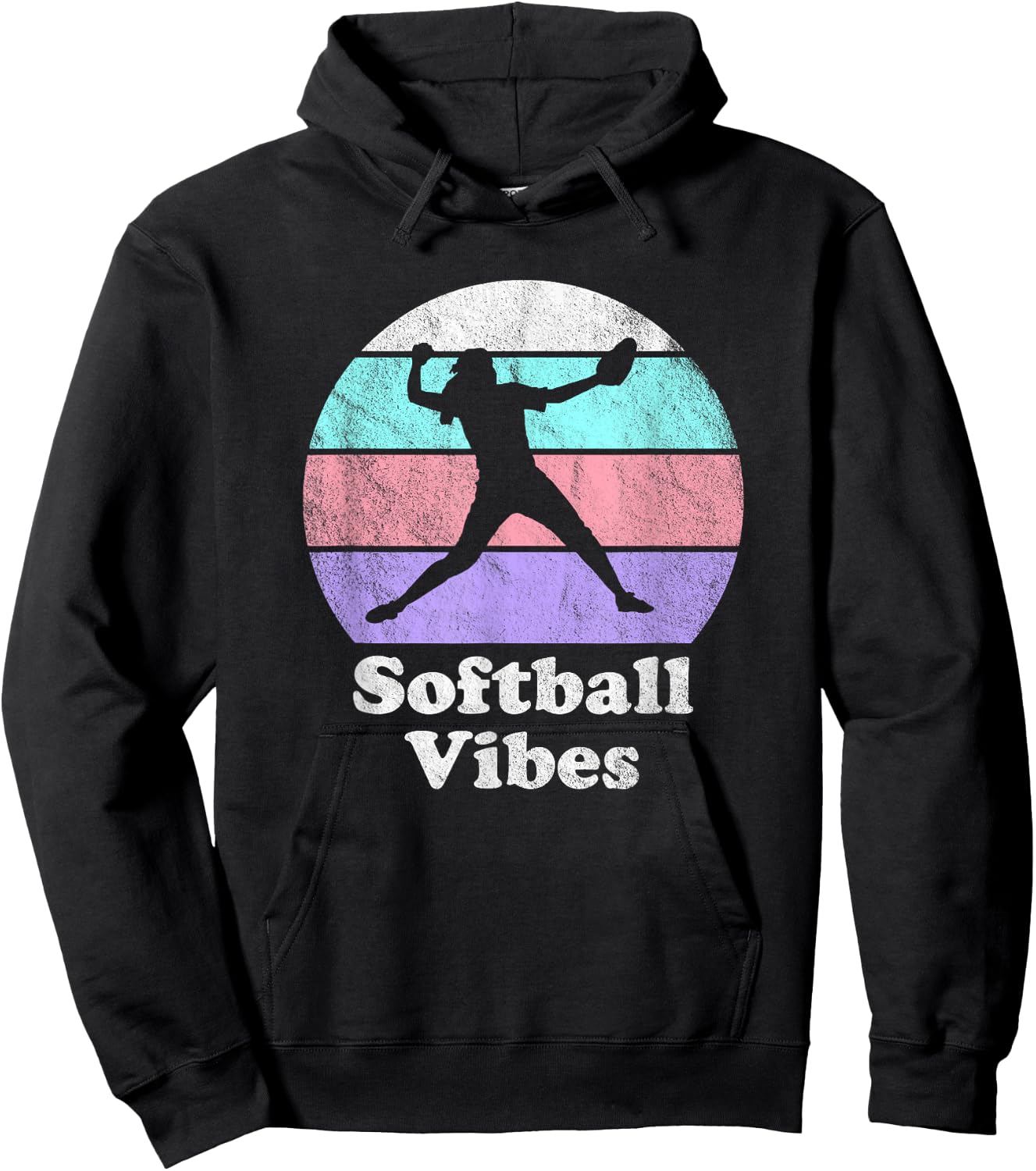 Softball Vibes Retro Vintage Girls or Women's Pitcher Hoodie - Hoodie | Black