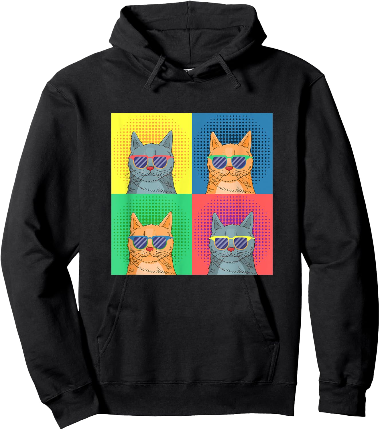 Retro Pop Art Cats - Funny Cat Art Lover Cartoon Design Hoodie - Hoodie | Black