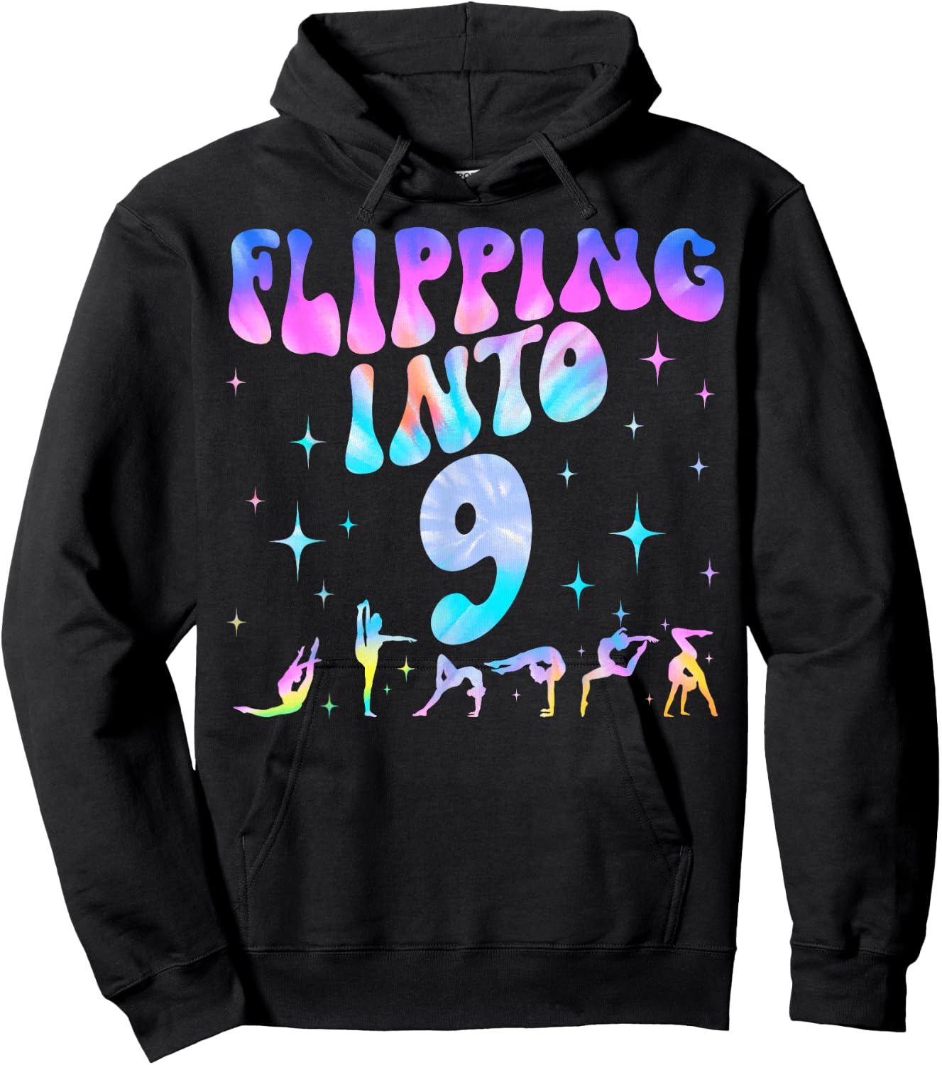 Flipping Into 9th Birthday Gymnastic 9 Years Old Girl Party Hoodie - Hoodie | Black