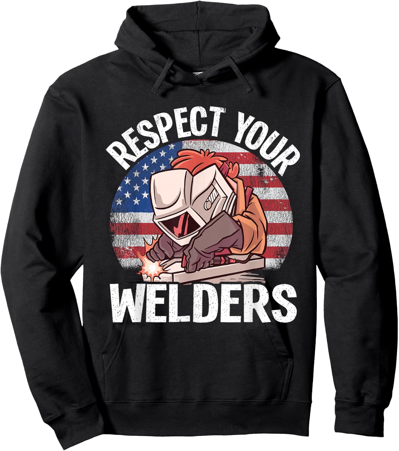 Respect Your Welders Steel American Flag Vintage Welding Hoodie - Hoodie | Black