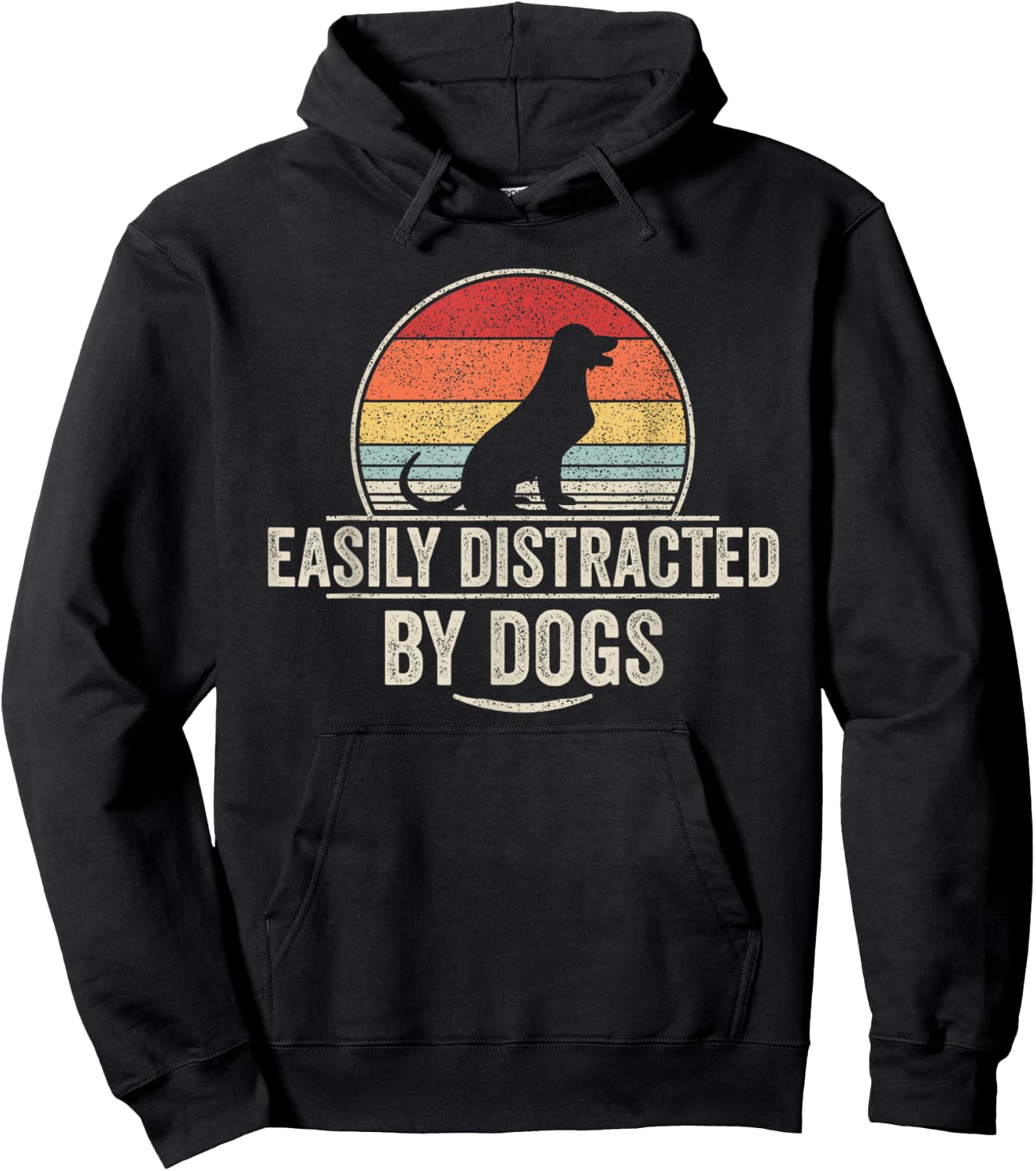 Retro Easily Distracted By Dogs Funny Dog Lover Hoodie - Hoodie | Black