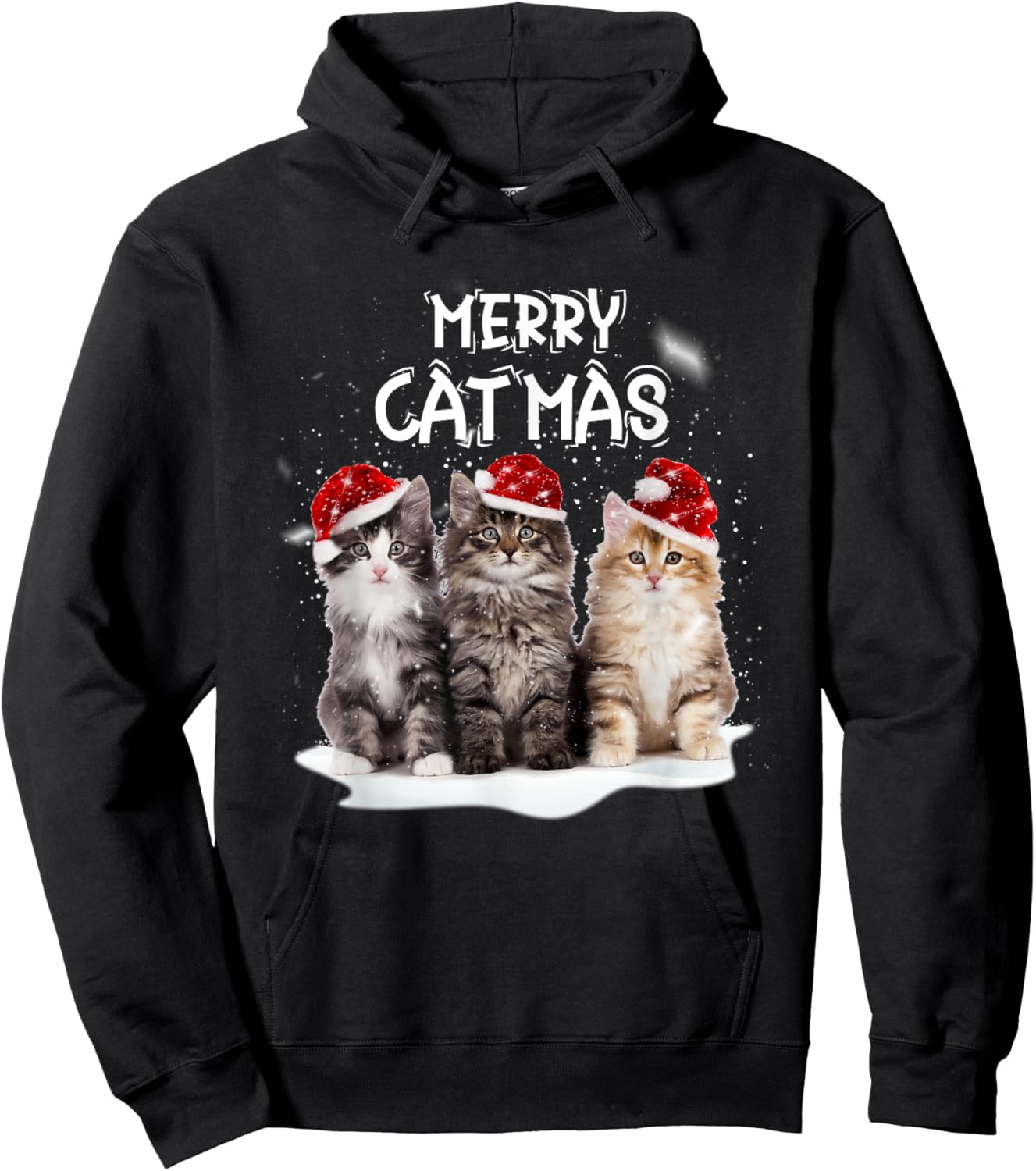 Merry Catmas Christmas Tree Santa Kitten Xmas Cute Cat Mom Women Kids Hoodie - Hoodie | Black