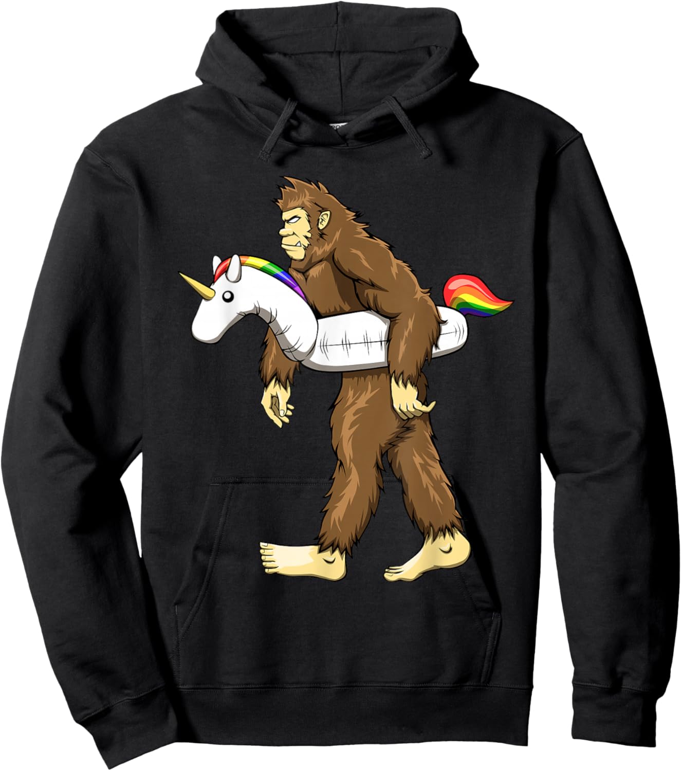 Funny Sasquatch with Unicorn Pool Swim Ring Bigfoot Hoodie - Hoodie | Black