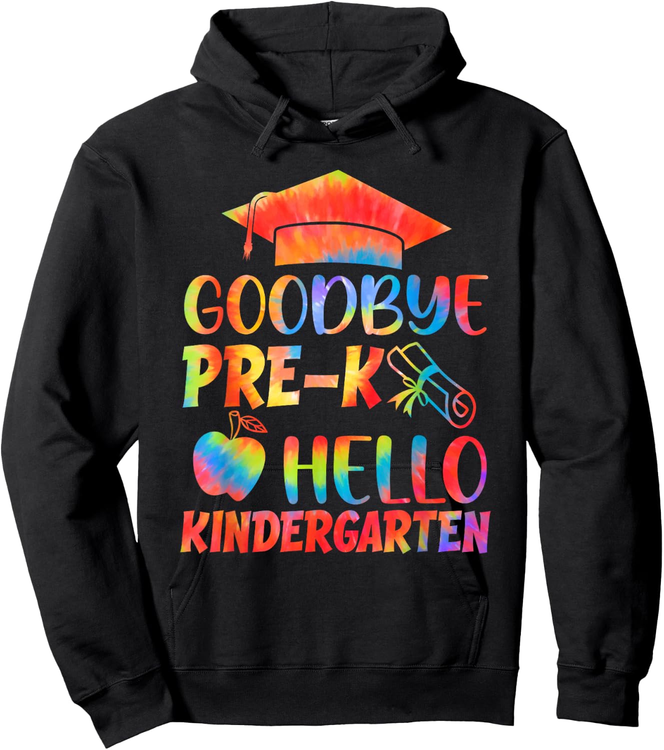 Tie Dye Goodbye Pre-K Hello Kindergarten Graduation Grad Hoodie - Hoodie | Black