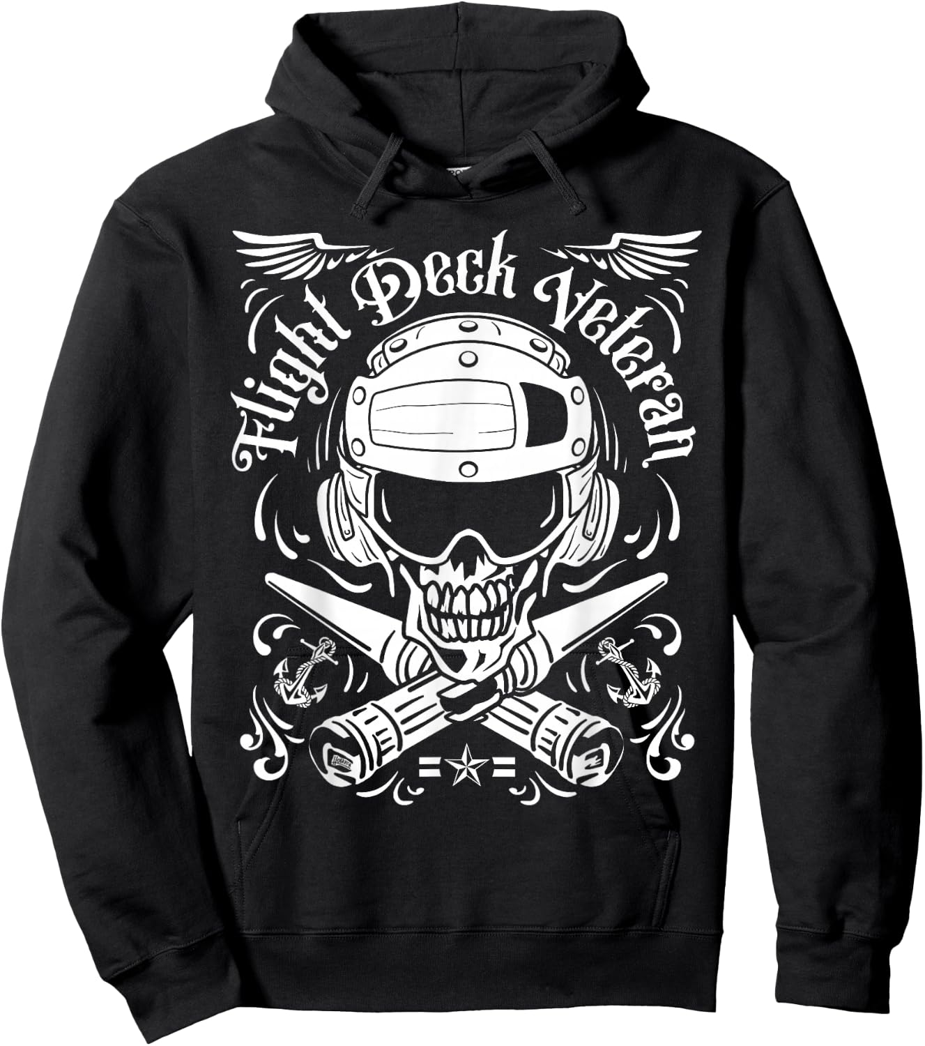 Naval Aviation Flight Deck Veteran Skull Hoodie - Hoodie | Black