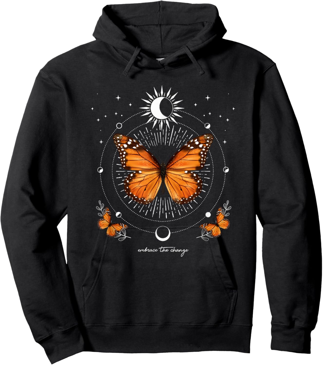 Monarch Butterfly Celestial Butterfly Sun Moon Phase Magical Hoodie - Hoodie | Black