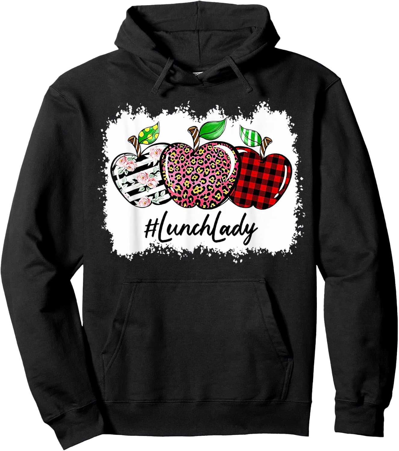 Teach Love Inspire Lunch Lady Apple Leopard Red Plain Hoodie - Hoodie | Black