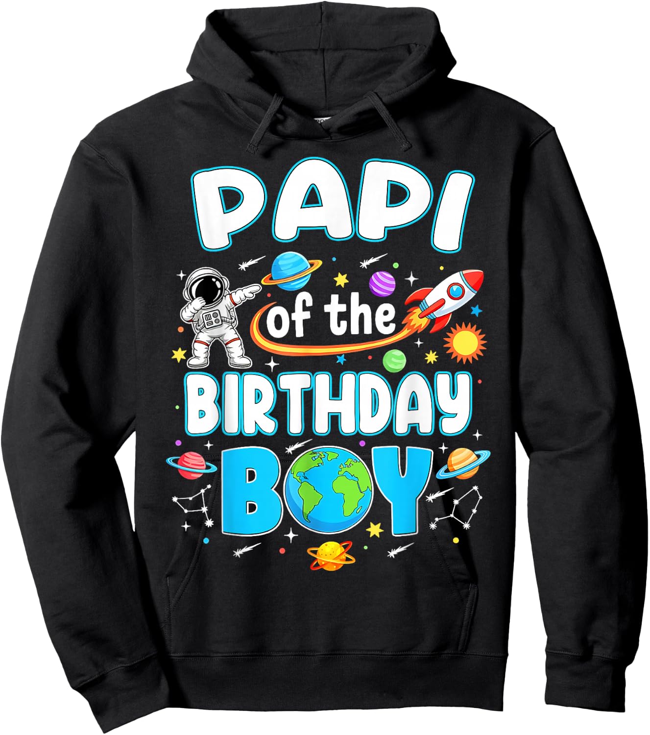 Papi of The Birthday Boy Astronaut Family Space Planets Hoodie - Hoodie | Black