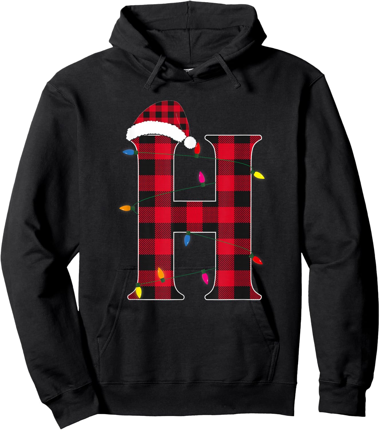 Awesome Letter H Initial Name Buffalo Plaid Christmas Hoodie - Hoodie | Black