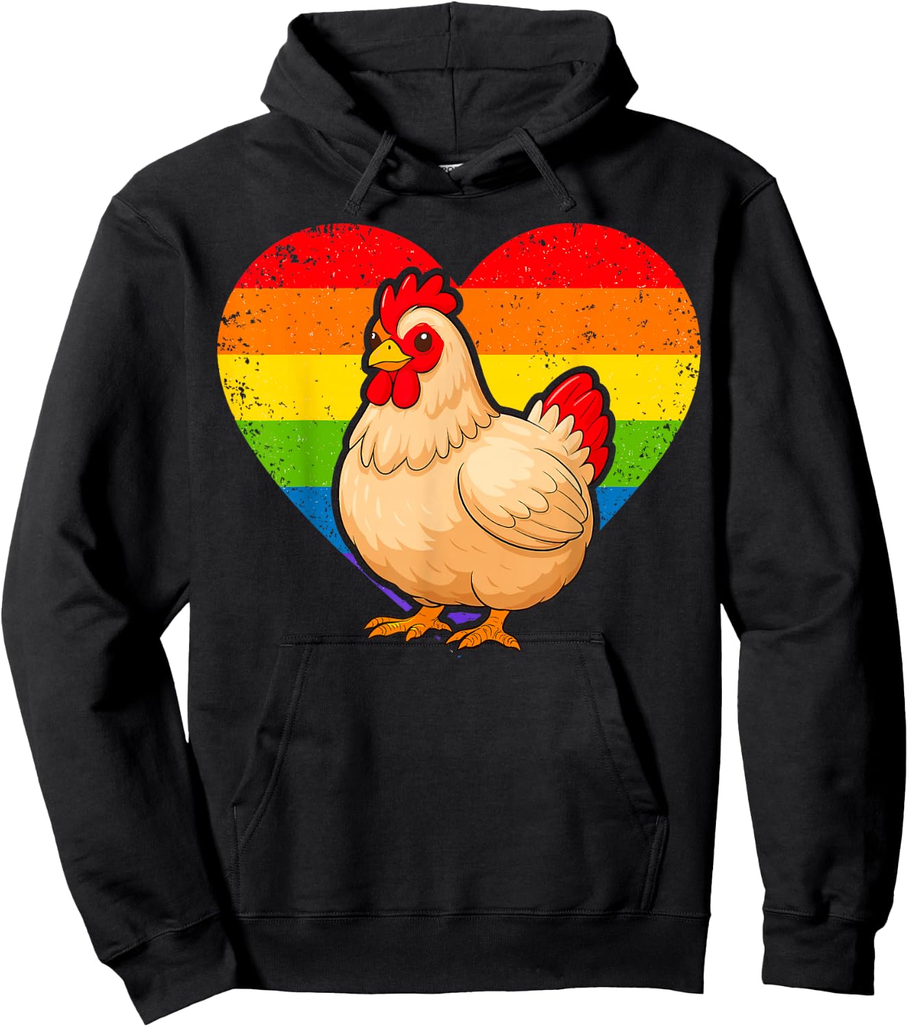 Chicken Rainbow Heart Hoodie - Hoodie | Black