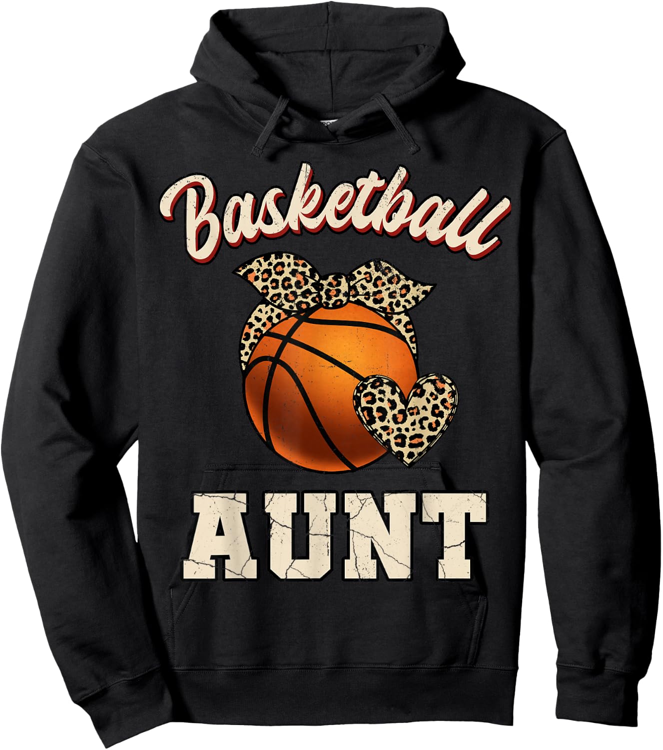 Basketball Aunt Bandana Leopard Heart Fans Mother's Day Hoodie - Hoodie | Black