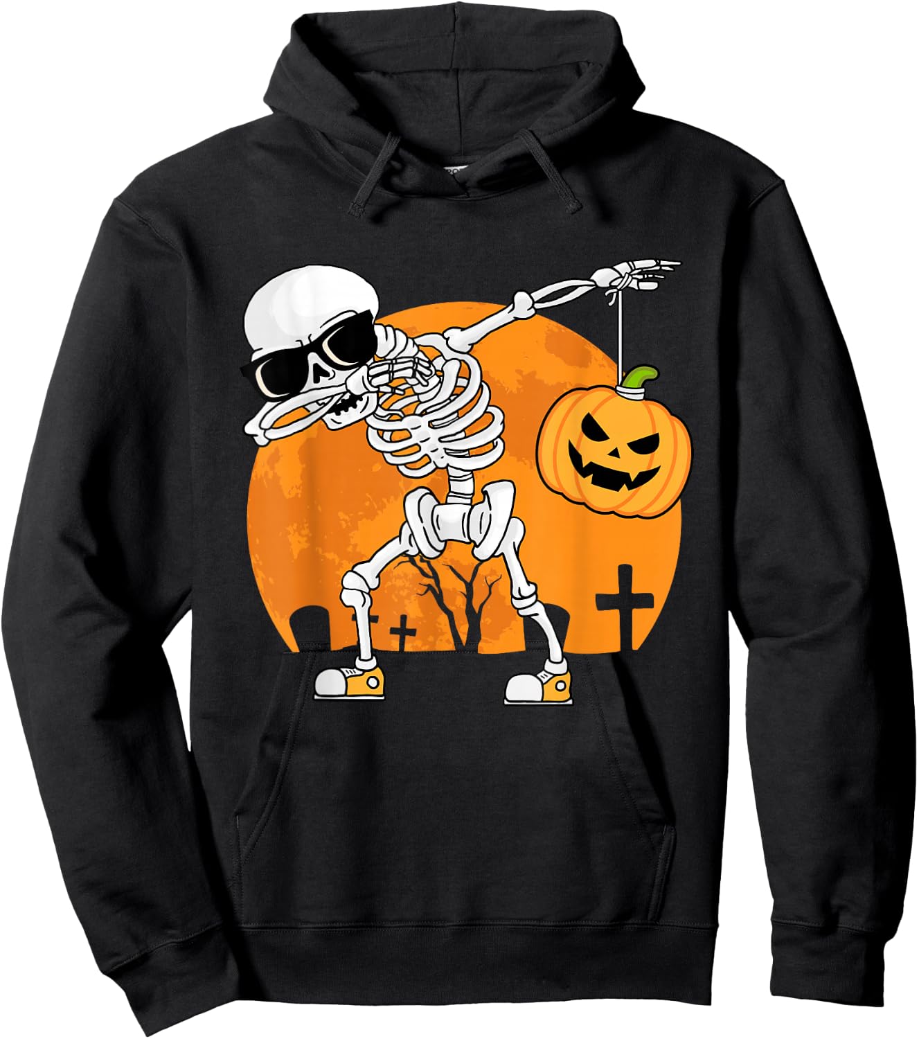 Dabbing Skeleton Funny Halloween Pumpkin Men Boys Kids Hoodie - Hoodie | Black