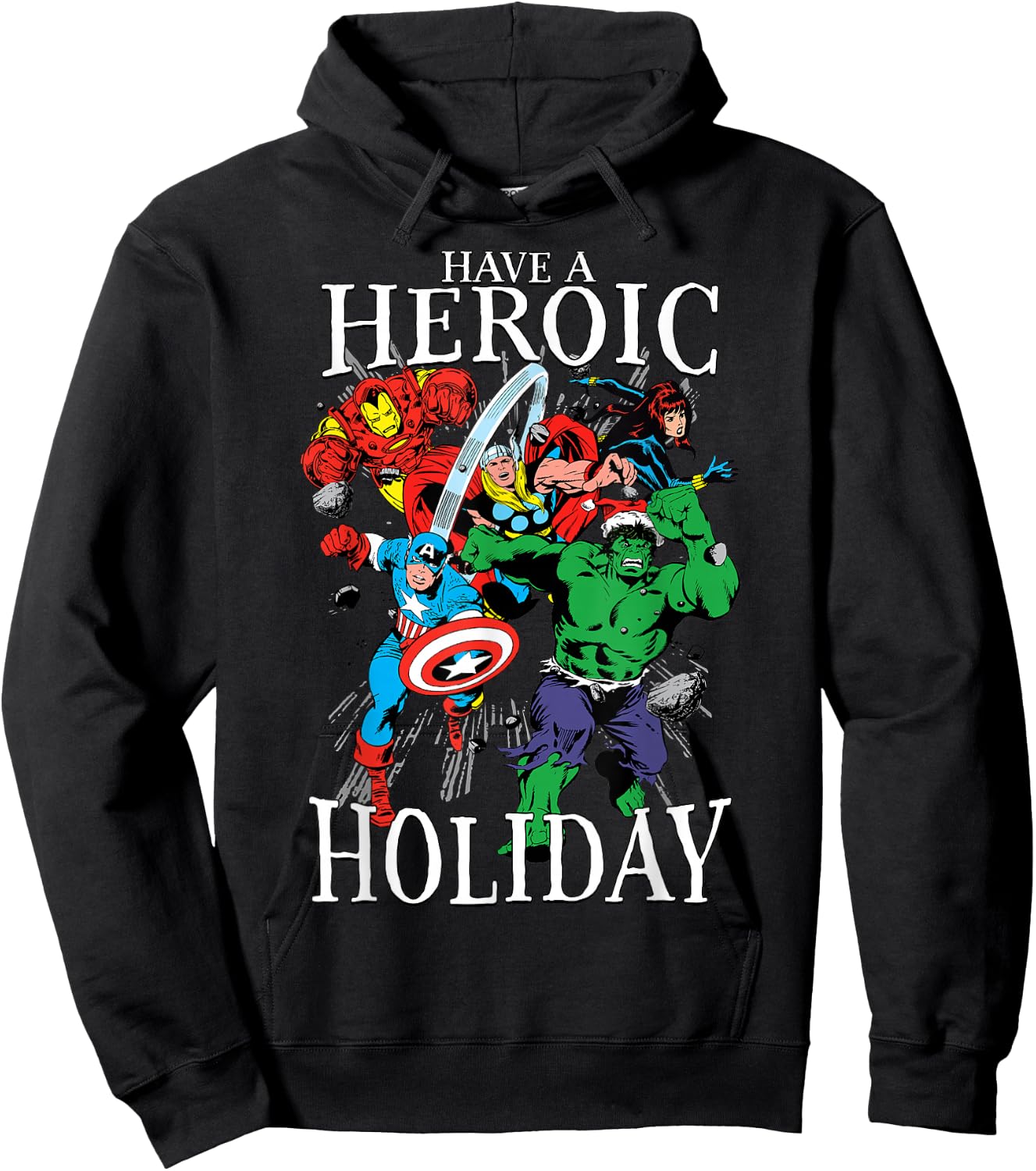 Marvel Avengers Heroic Holiday Christmas Group Shot Hoodie - Hoodie | Black