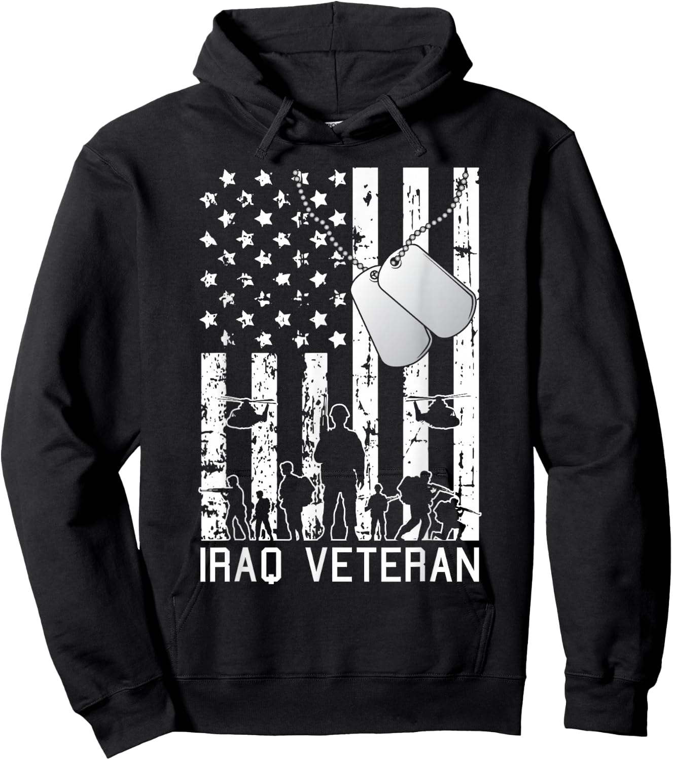 Iraq Veteran American Flag Dog Tag Military Army Soldier Hoodie - Hoodie | Black