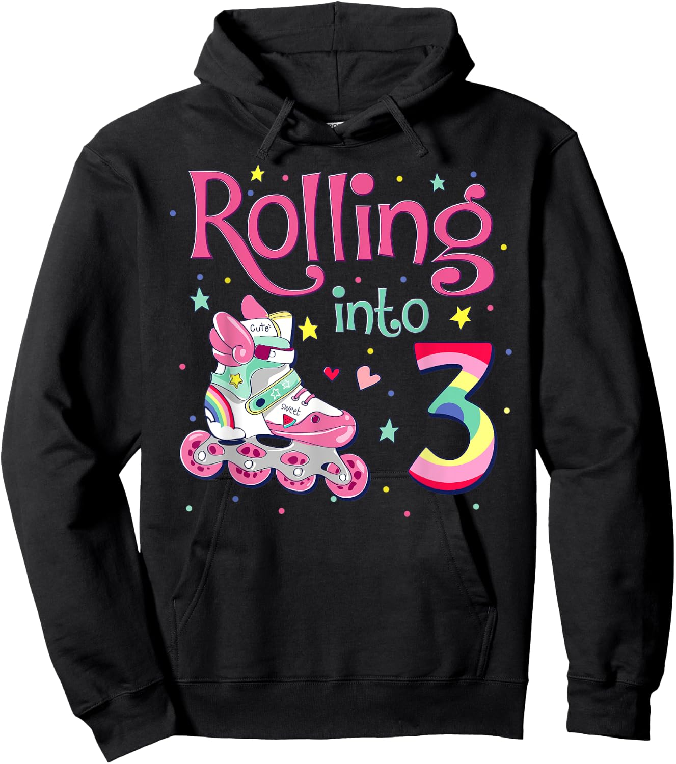 3rd Bday Rolling Into 3 Birthday Girl Roller Skate Party Hoodie - Hoodie | Black