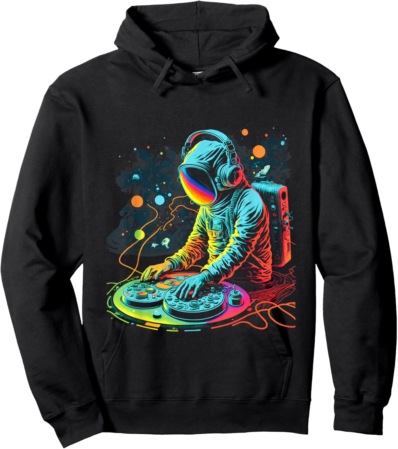 Astronaut DJ Playing Turntables in Space | EDM cool Graphic Hoodie - Hoodie | Black