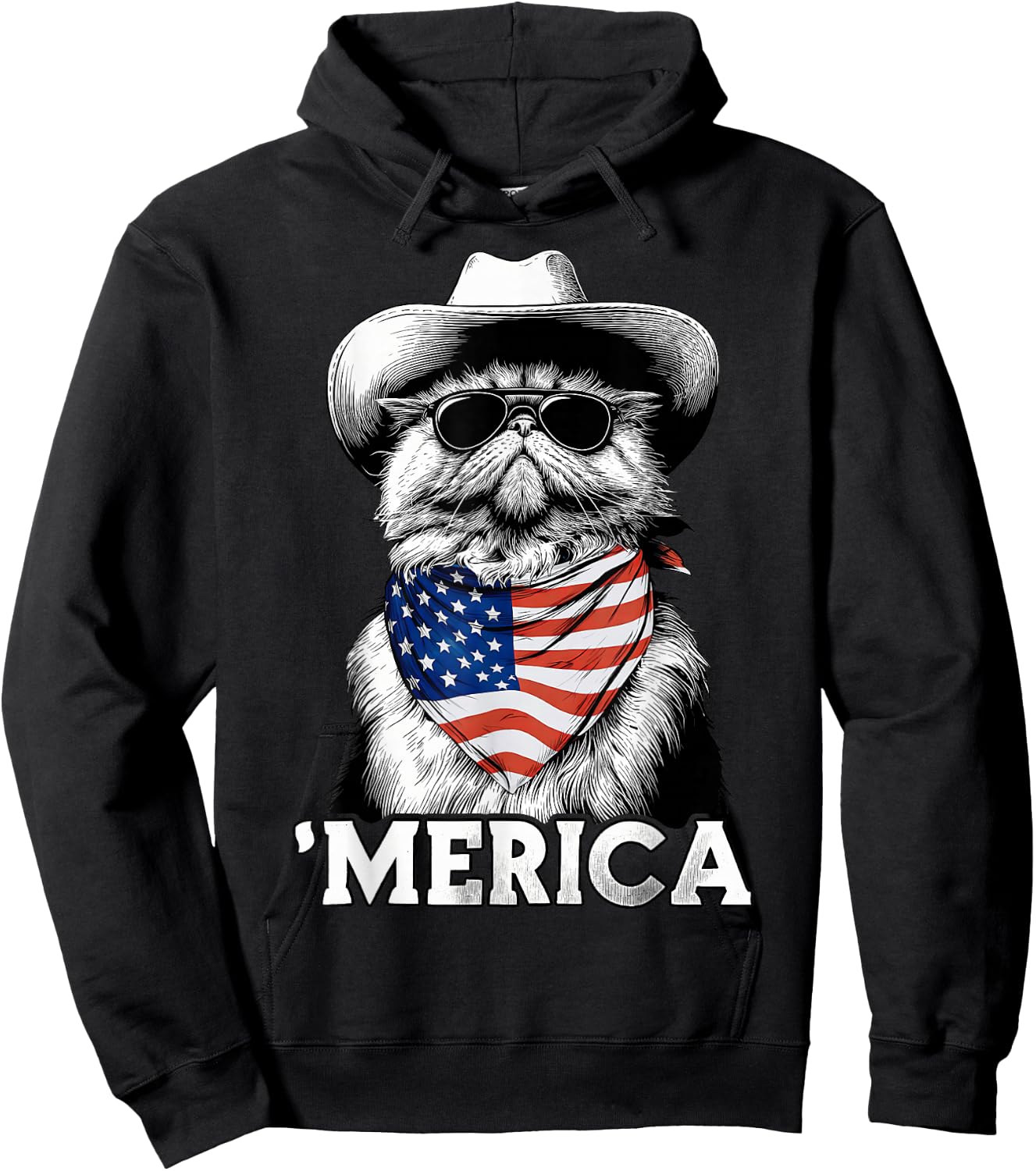 Persian Cat American Flag Bandana Cowboy Hat Sunglasses Hoodie - Hoodie | Black