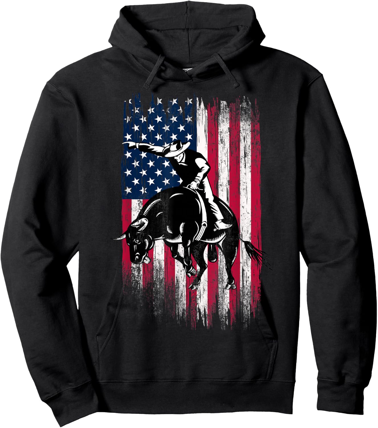 Rodeo Bull Rider Patriotic American Flag Cowboys Small Hoodie - Hoodie | Black