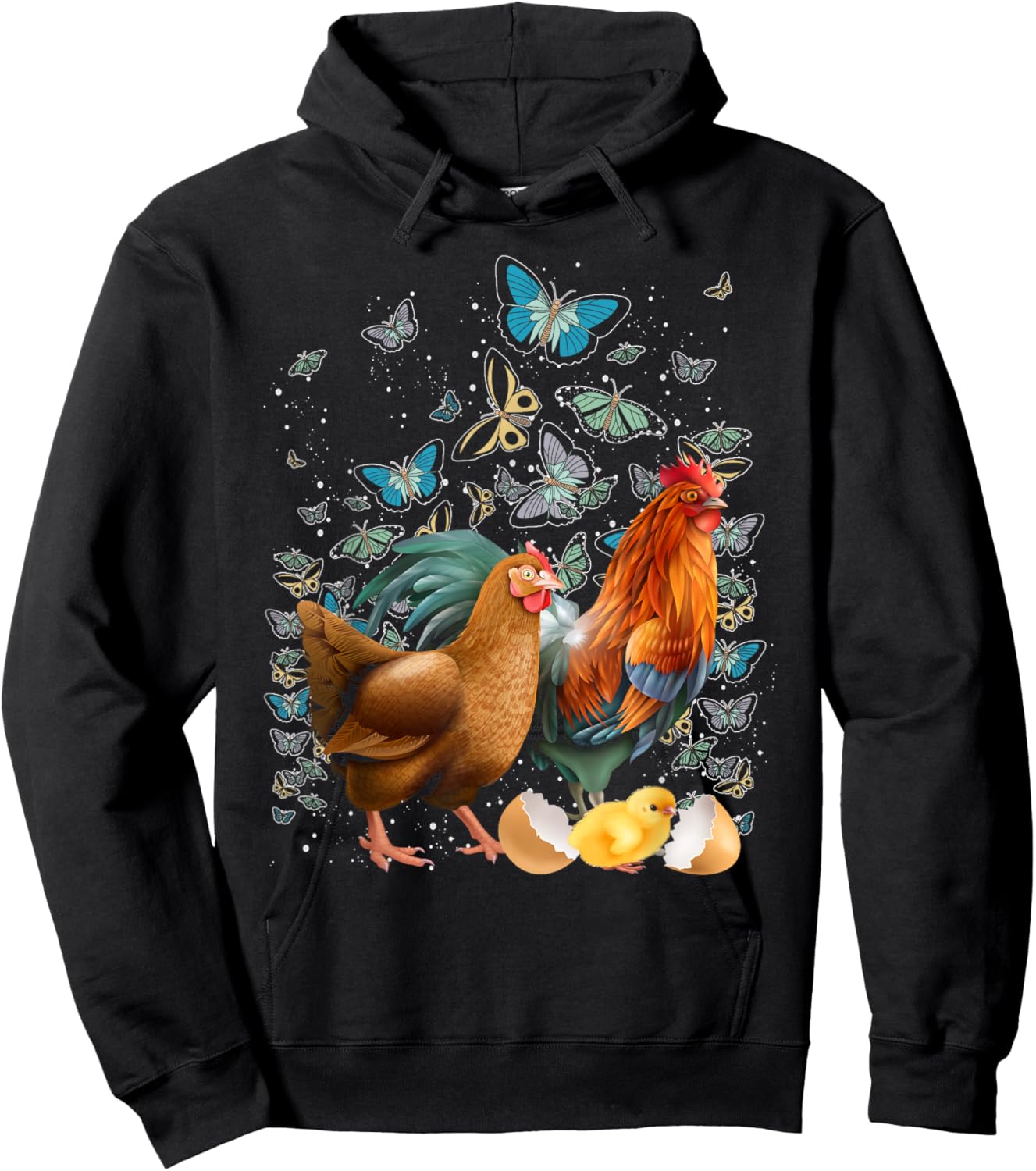 Farmer Gift Farm Animal Butterflies Rooster Hen Chicken Hoodie - Hoodie | Black
