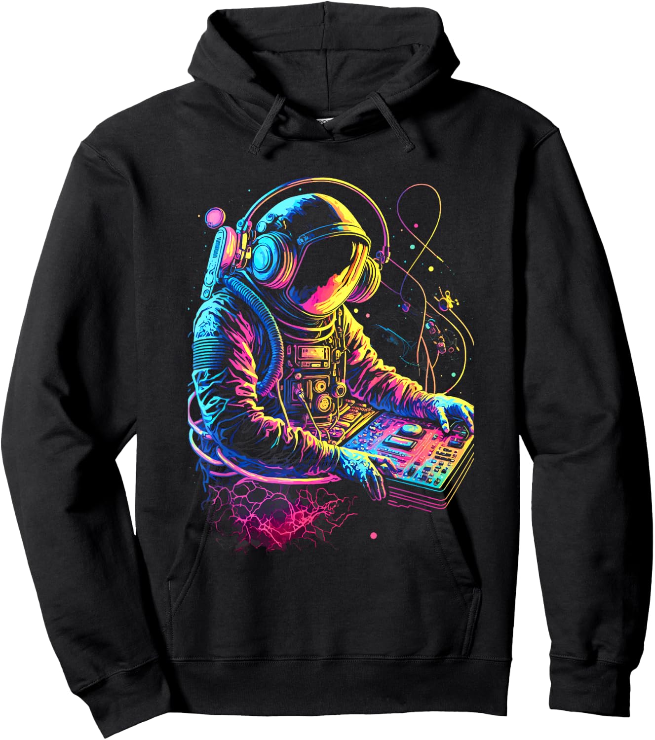 Funky Astronaut DJ in Space: EDM Graphic Hoodie - Hoodie | Black