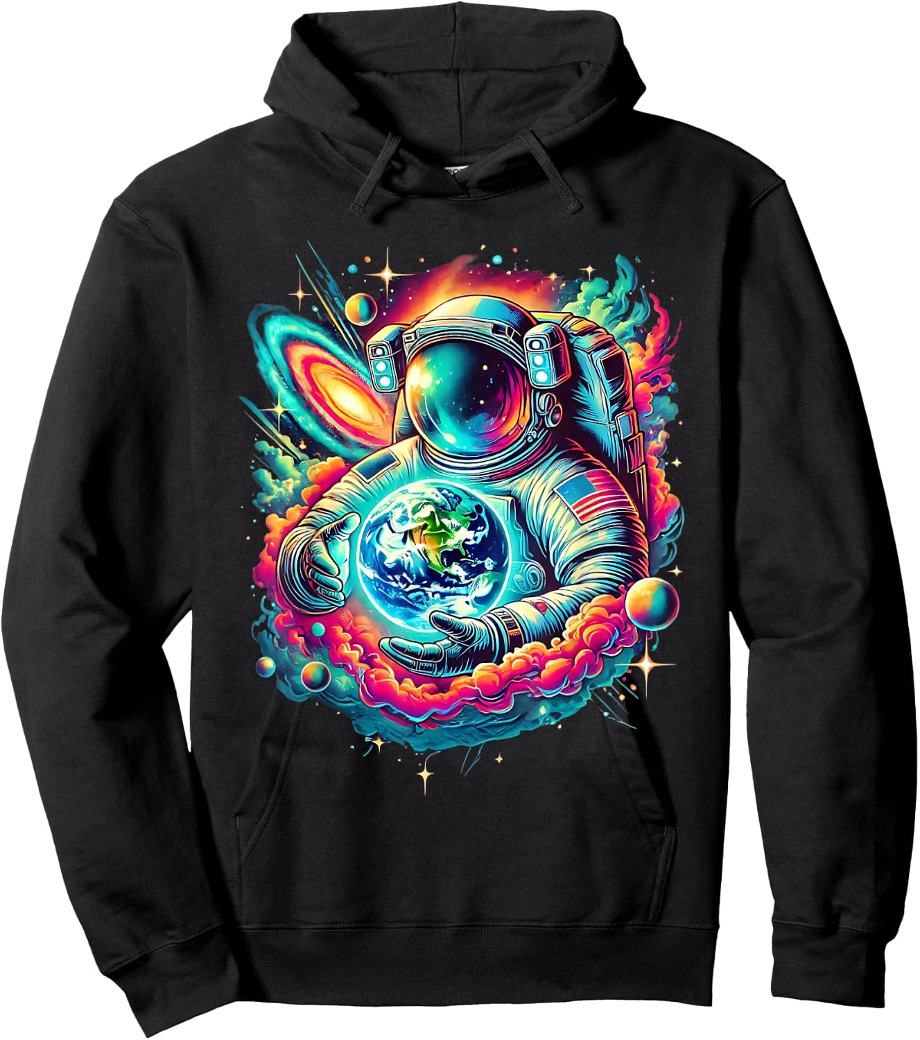 Cosmic Astronaut Holding Earth Space Exploration Art Science Hoodie - Hoodie | Black