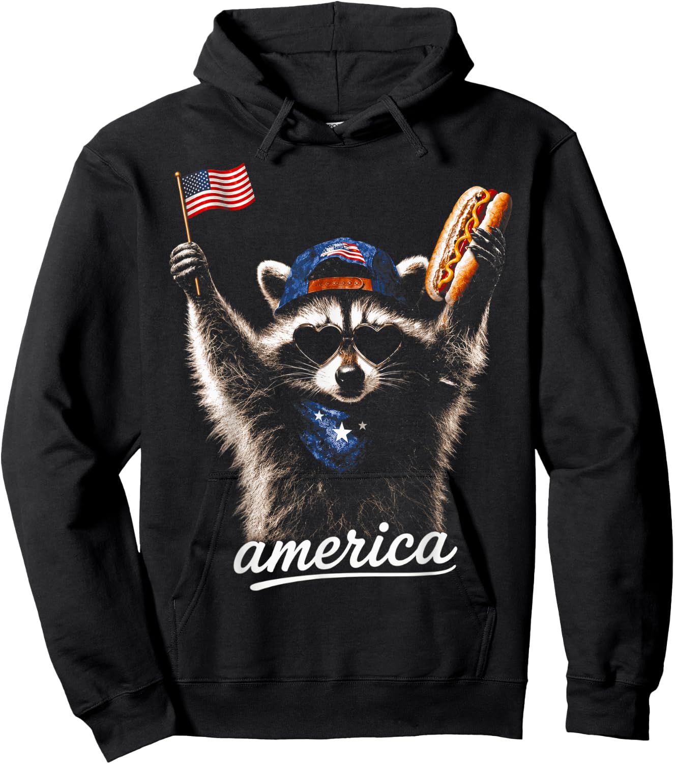 America Meme Raccoon 4th July Hot Dog Lovers Hoodie - Hoodie | Black