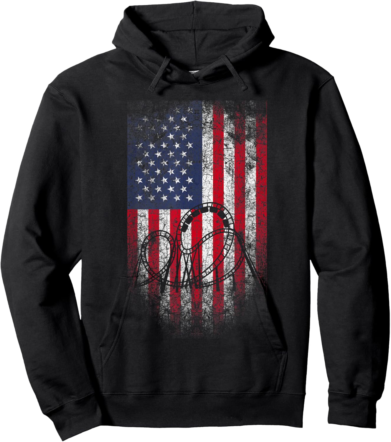 Roller Coaster USA American Flag 4th of July Patriotic Kids Men Hoodie - Hoodie | Black