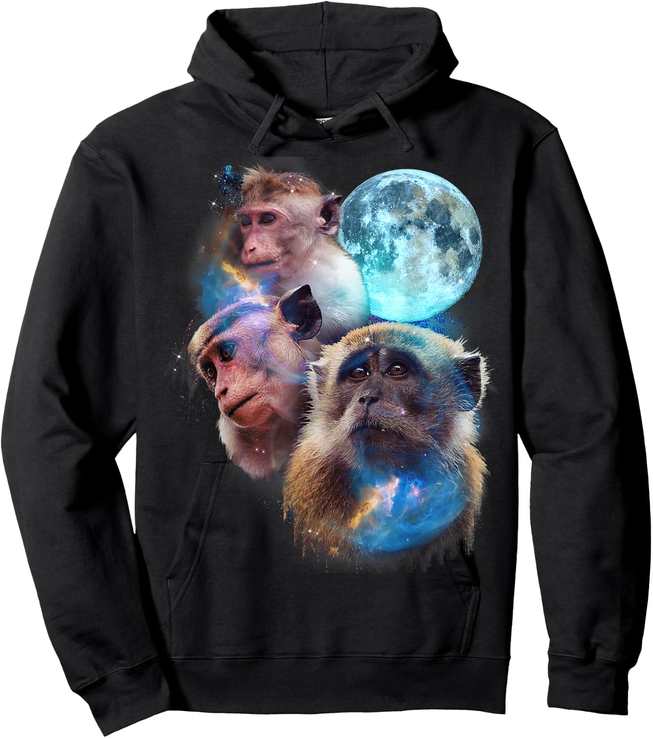 3 Moon Monkey Art Funny Ape Primate Animal Lovers Graphic Hoodie - Hoodie | Black