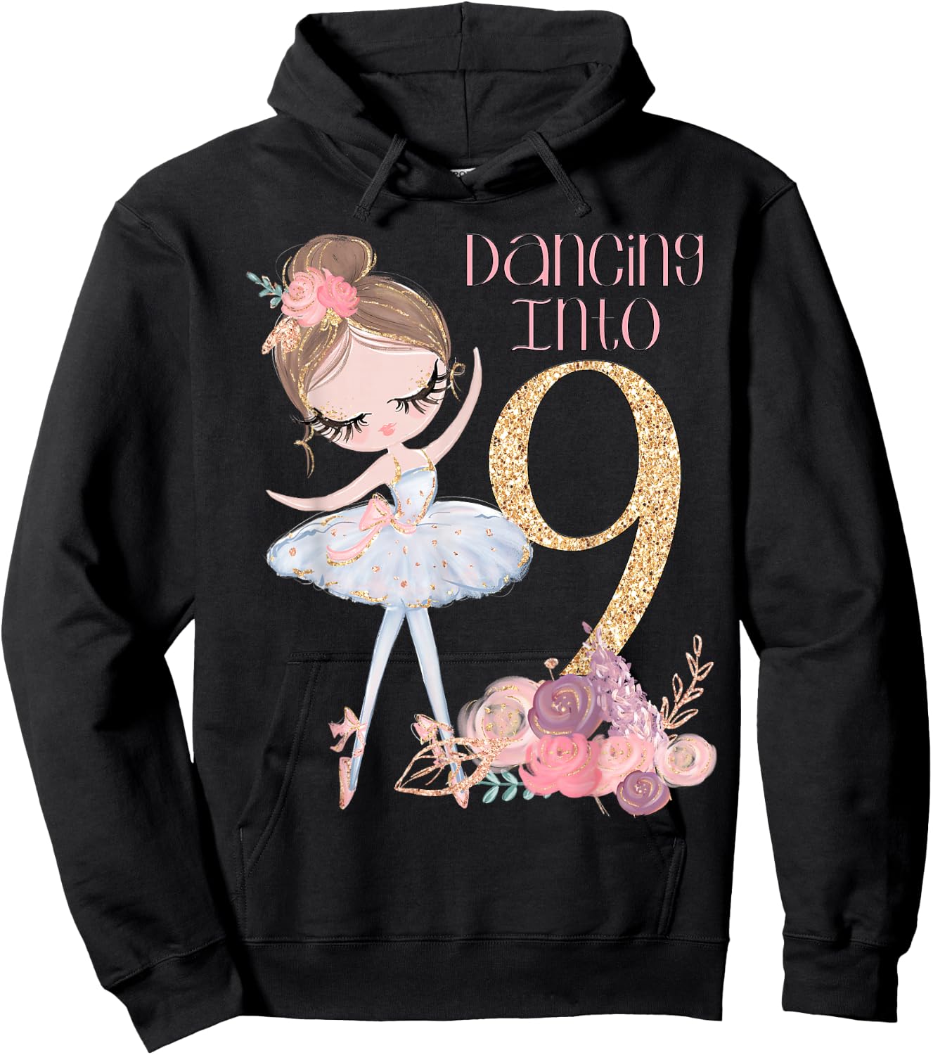 9th Birthday Ballerina Party Ballet Dancer Outfit Girls Nine Hoodie - Hoodie | Black
