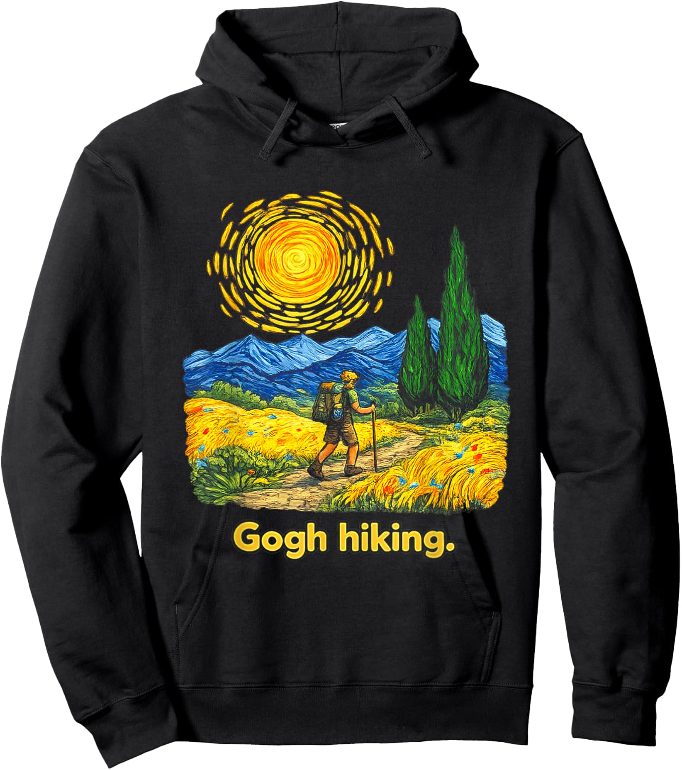 Gogh Hiking Funny Outdoorsy Van Gogh Art Nature Hiker Hoodie - Hoodie | Black