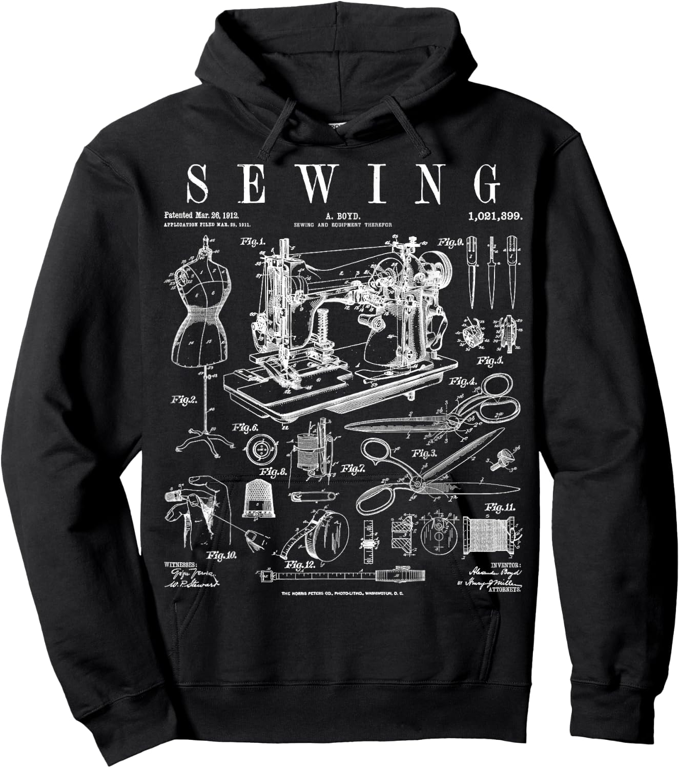 Sewing Machine Quilting Quilter Crafter Vintage Patent Print Hoodie - Hoodie | Black