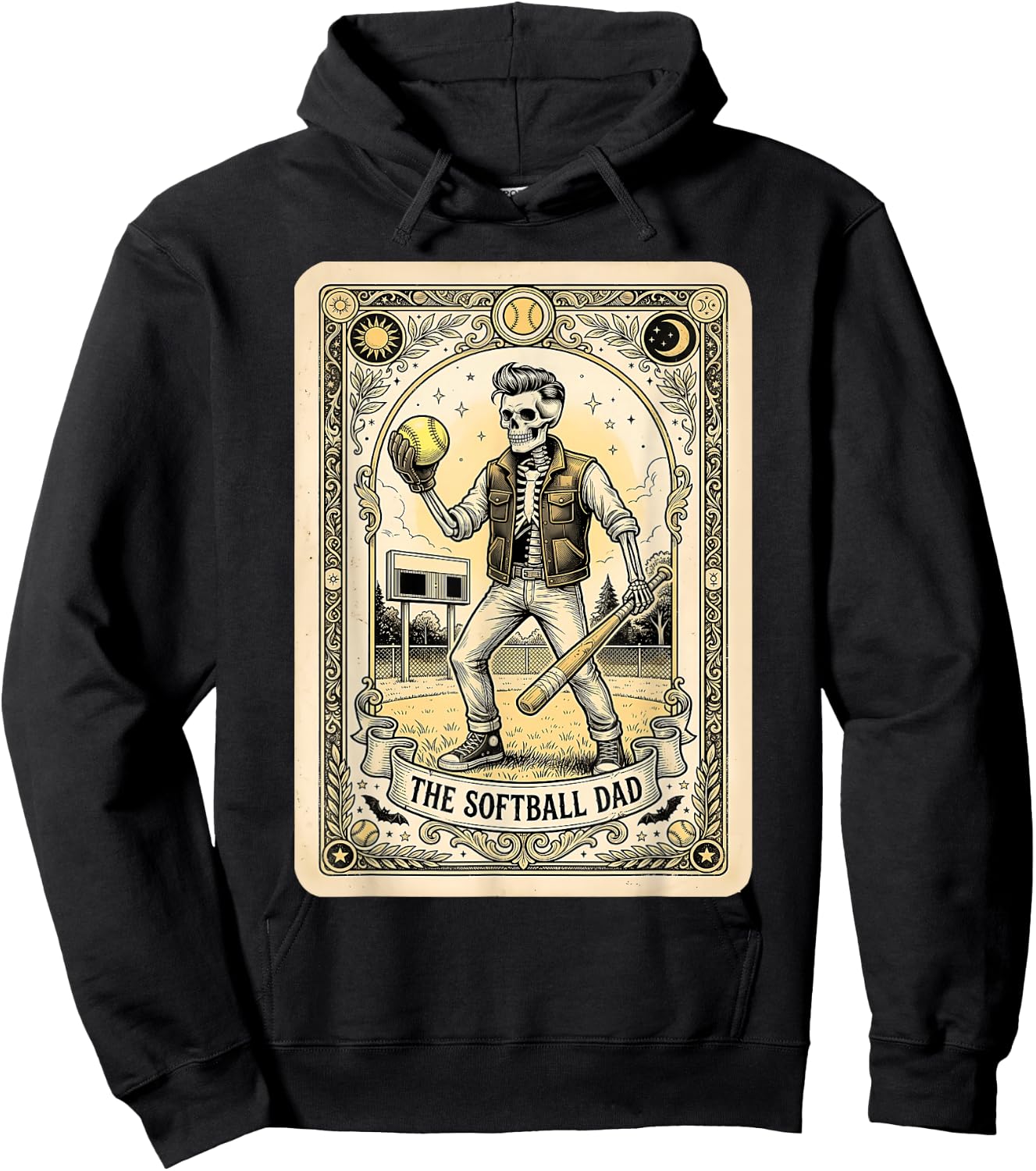 Softball Dad Tarot Card Skeleton Sports Fathers Day Men Hoodie - Hoodie | Black