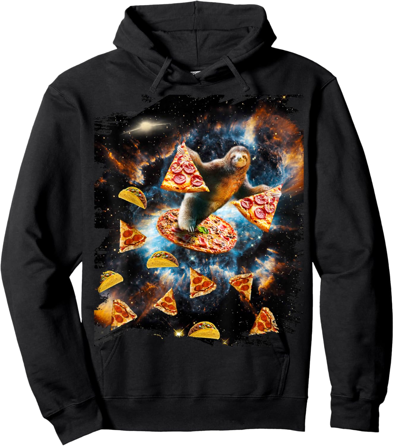 Galaxy Sloth Eating Pizza Taco In Space Hoodie - Hoodie | Black